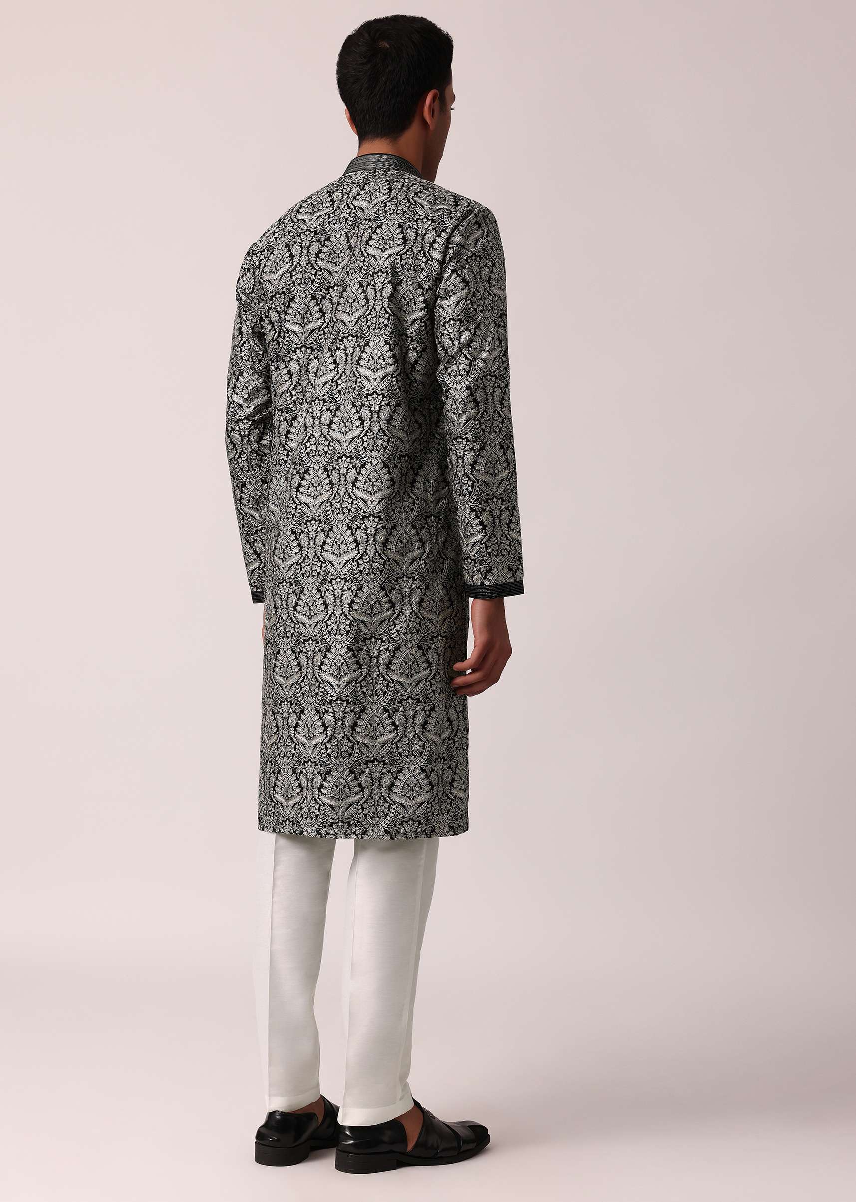 Elegant Black Silk Kurta Set For Men - Image 5