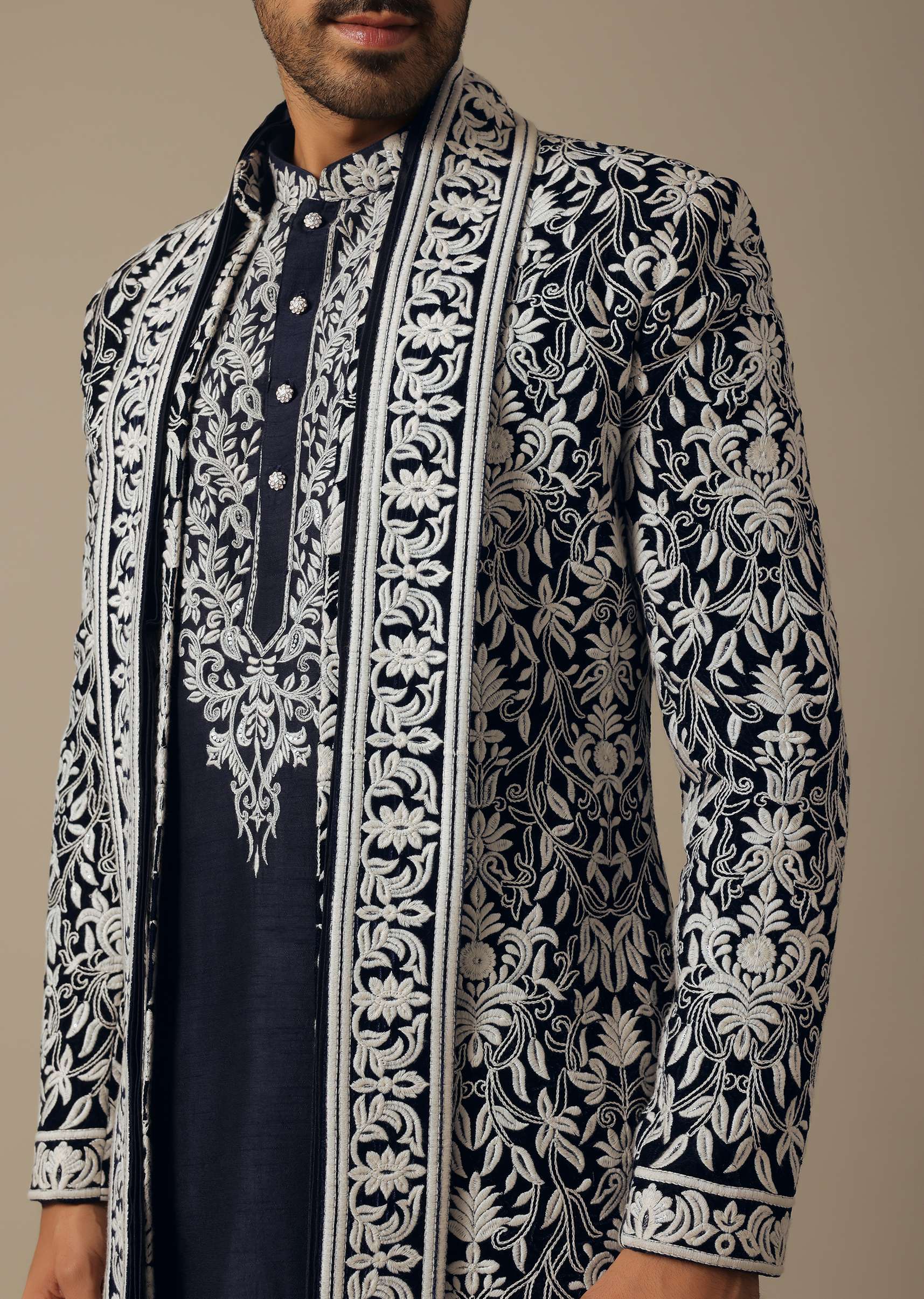 Elegant Blue Groom's Indowestern Ensemble - Image 2