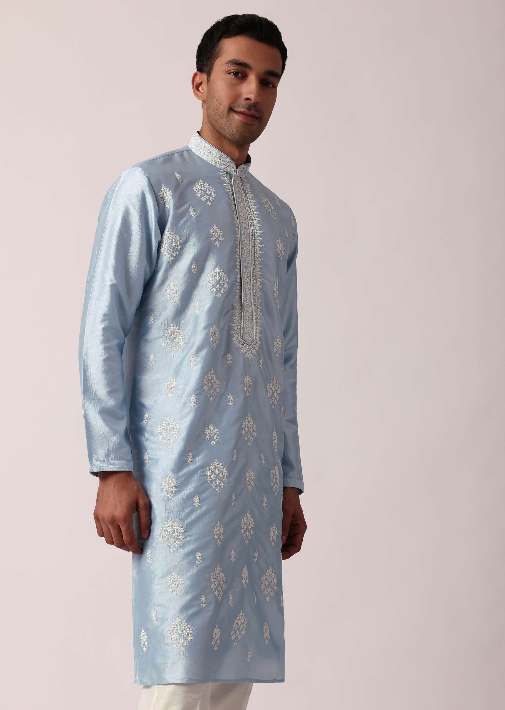 Elegant Blue Silk Kurta Set For Men - Image 4