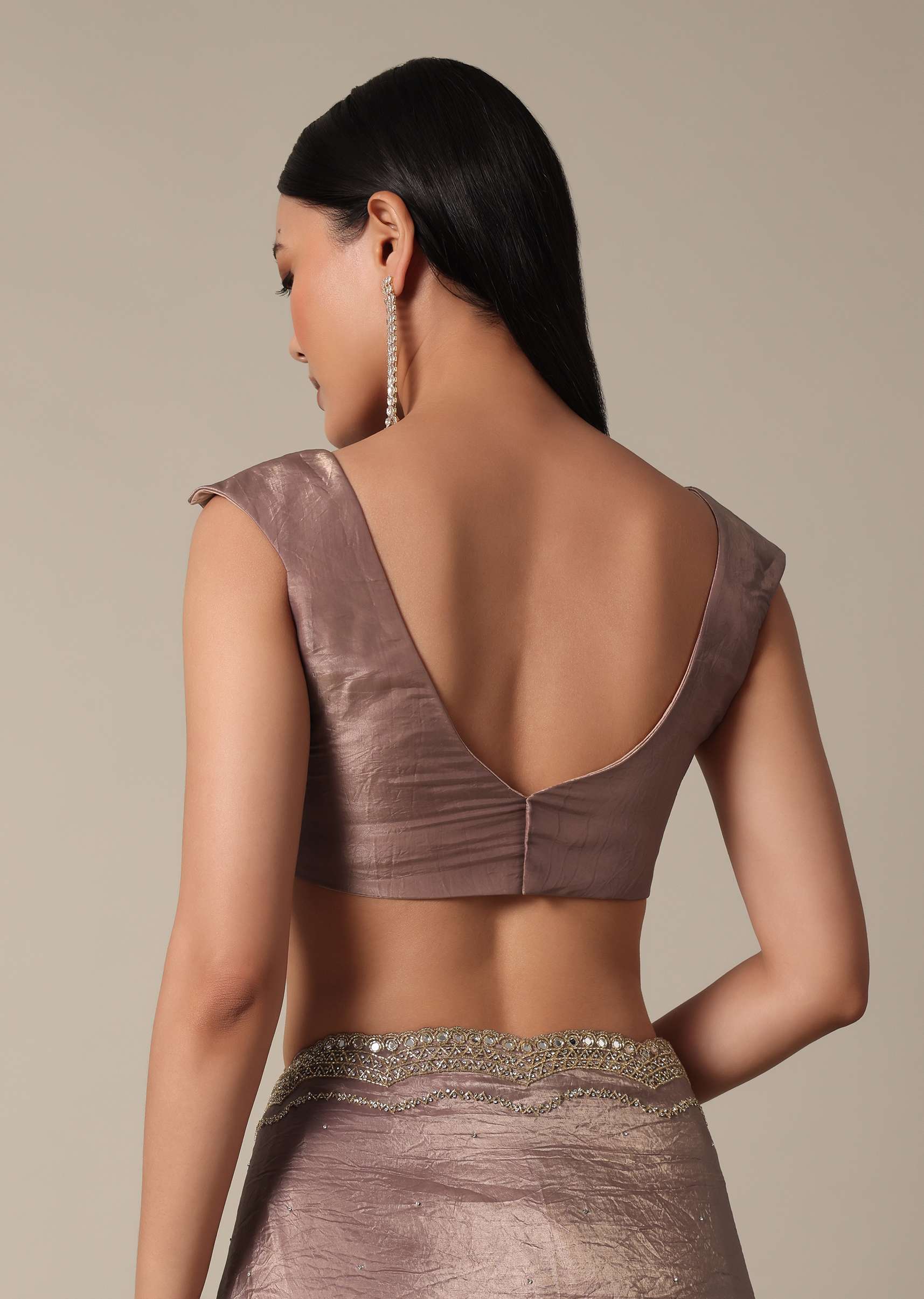 Elegant Brown Saree With Mirror and Stone Work - Image 8
