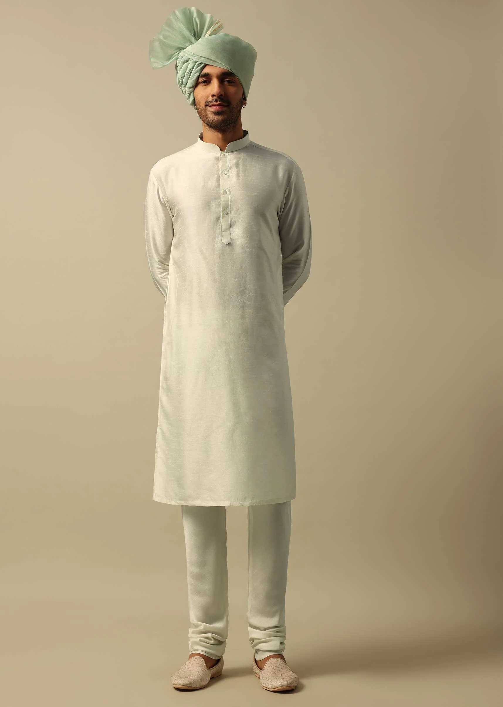 Elegant Green Raw Silk Sherwani Set - Image 6