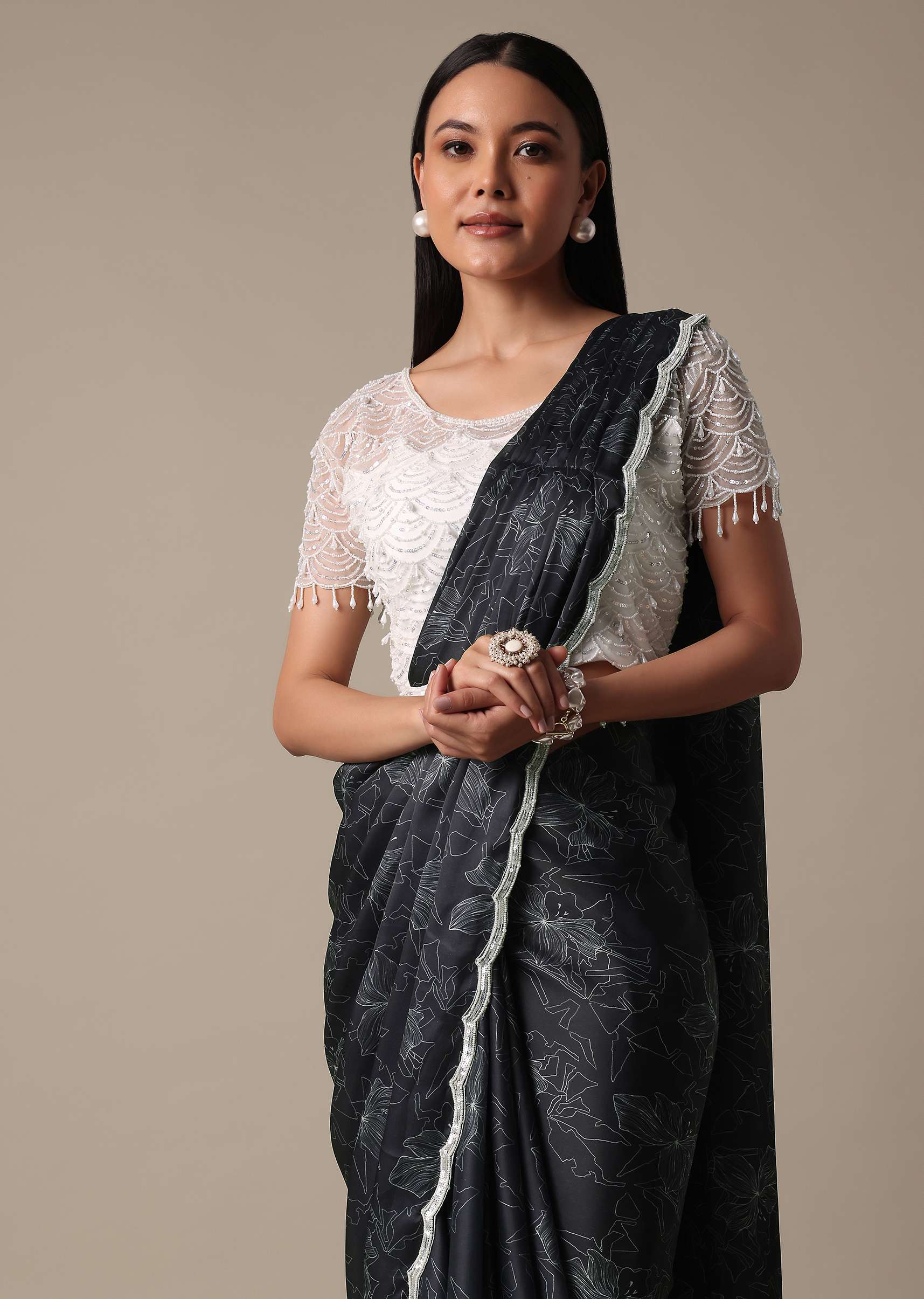 Elegant Ready To Wear Printed Saree With Embellished Ready Blouse - Image 2
