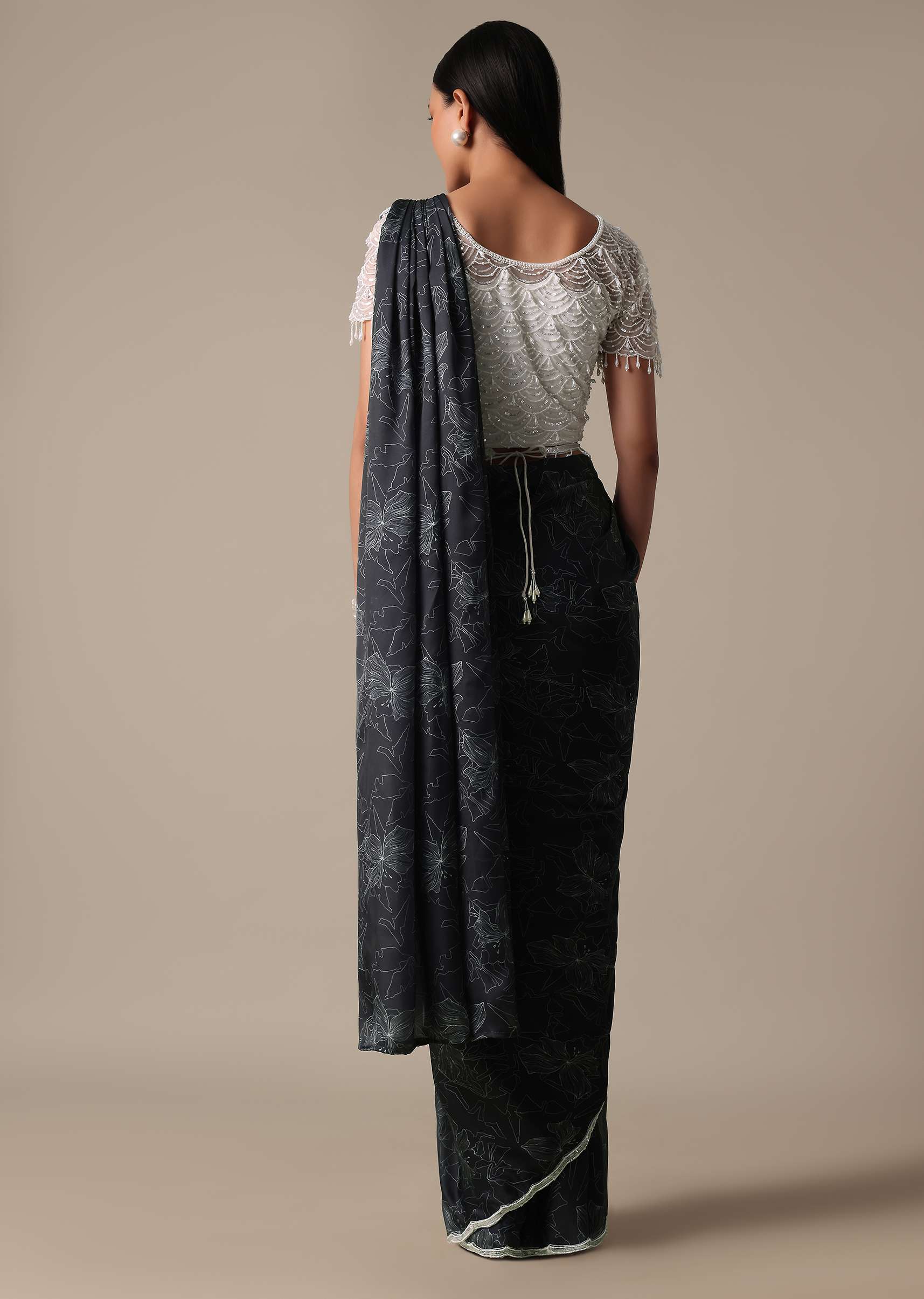 Elegant Ready To Wear Printed Saree With Embellished Ready Blouse - Image 4