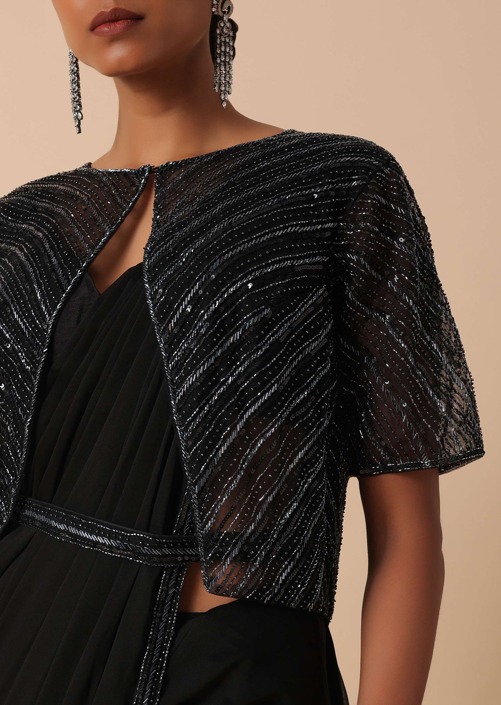 Elegant Pre Stitched Black Georgette Saree Set - Image 3