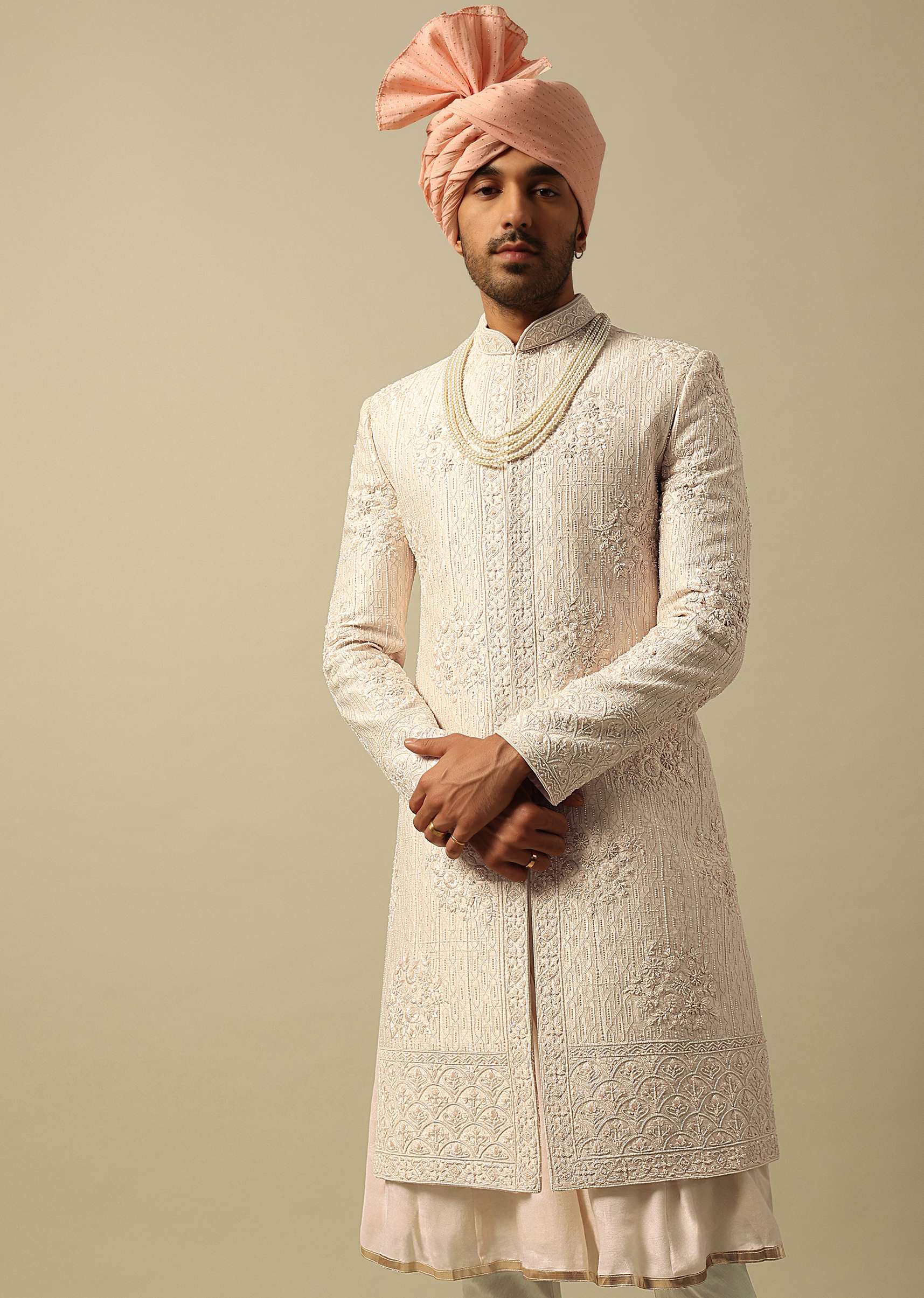 Elegant White Raw Silk Sherwani - Image 4