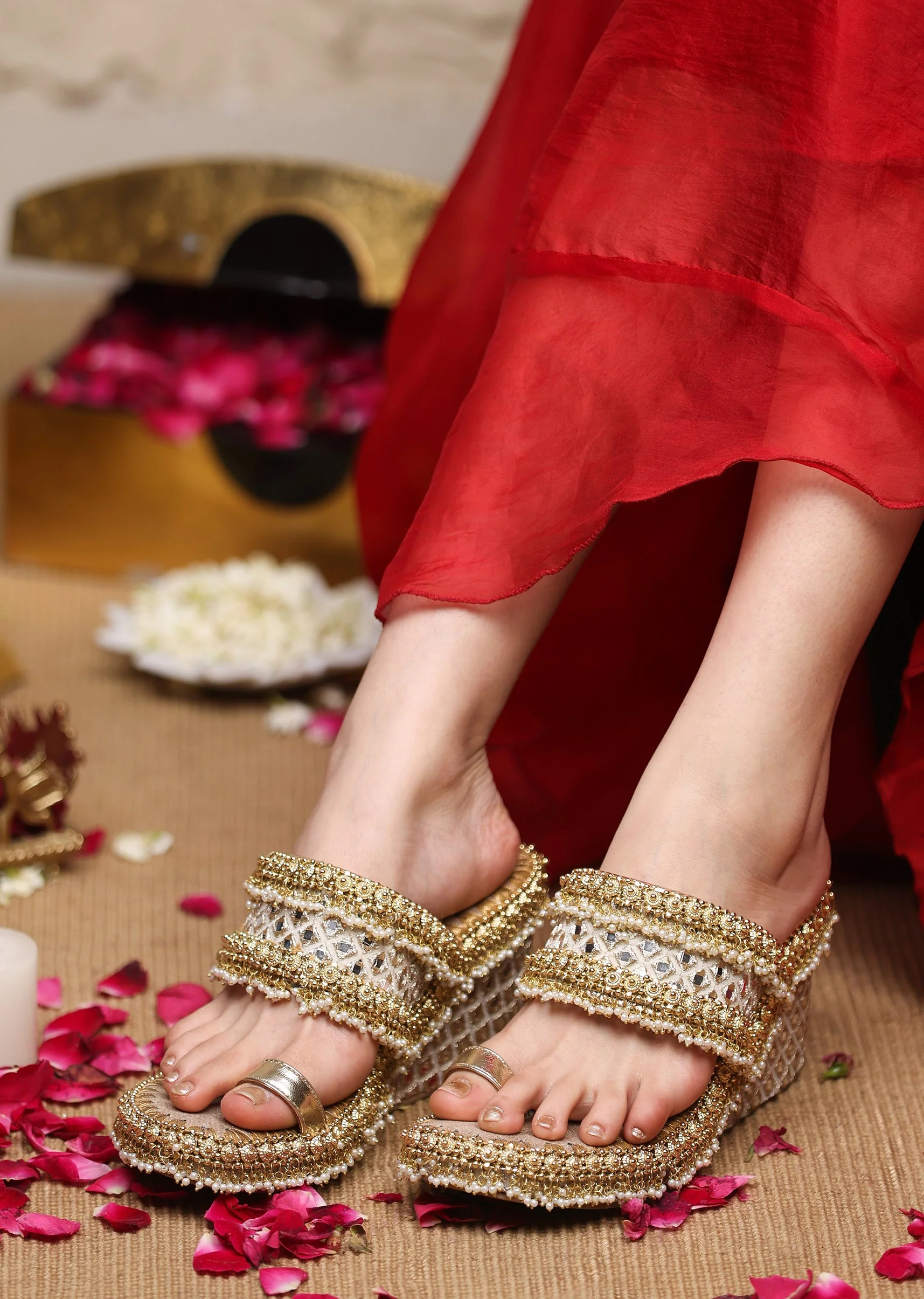 Embellished Off-White Wedges