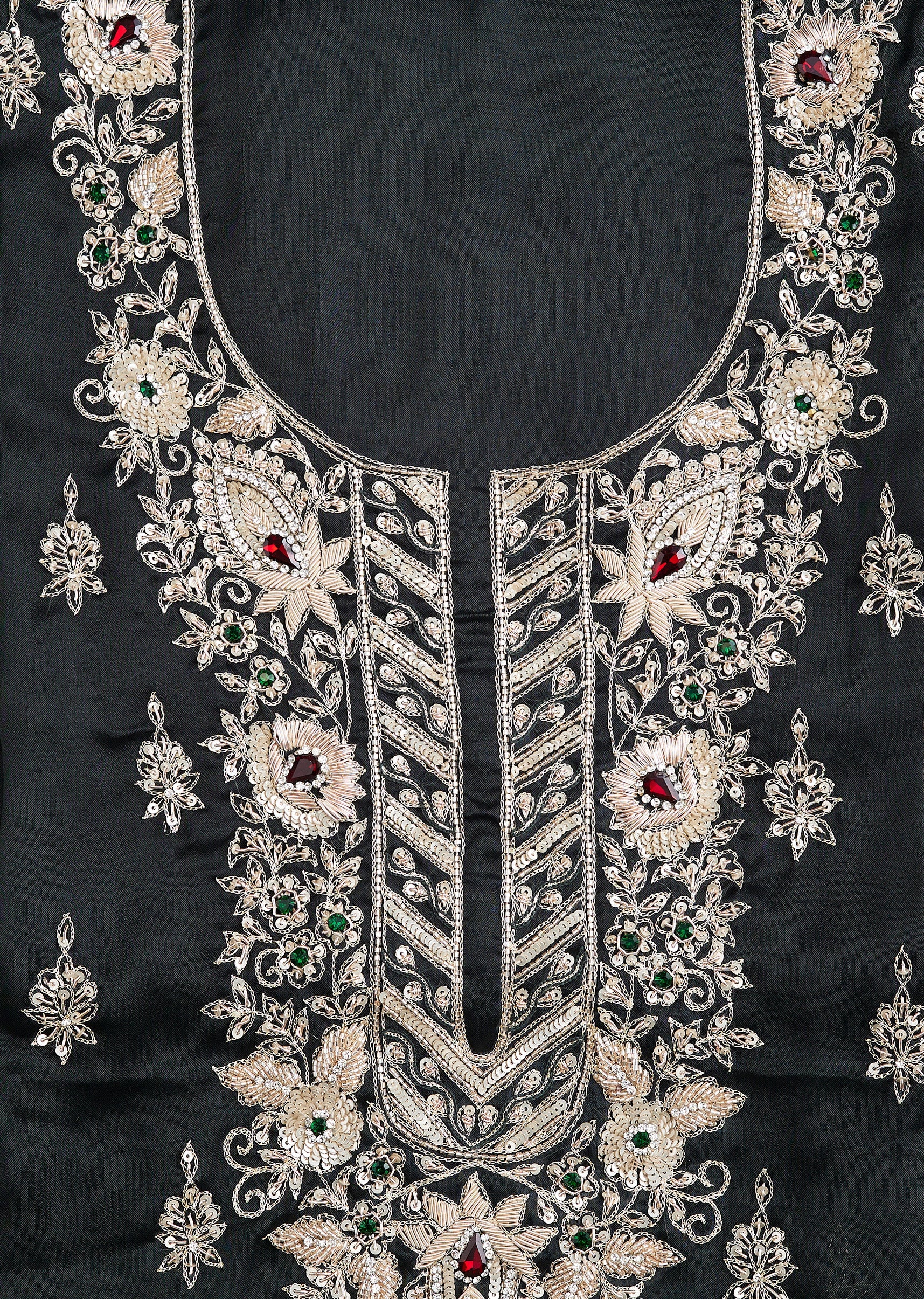 Embroidered Green Organza Suit Set - Image 2