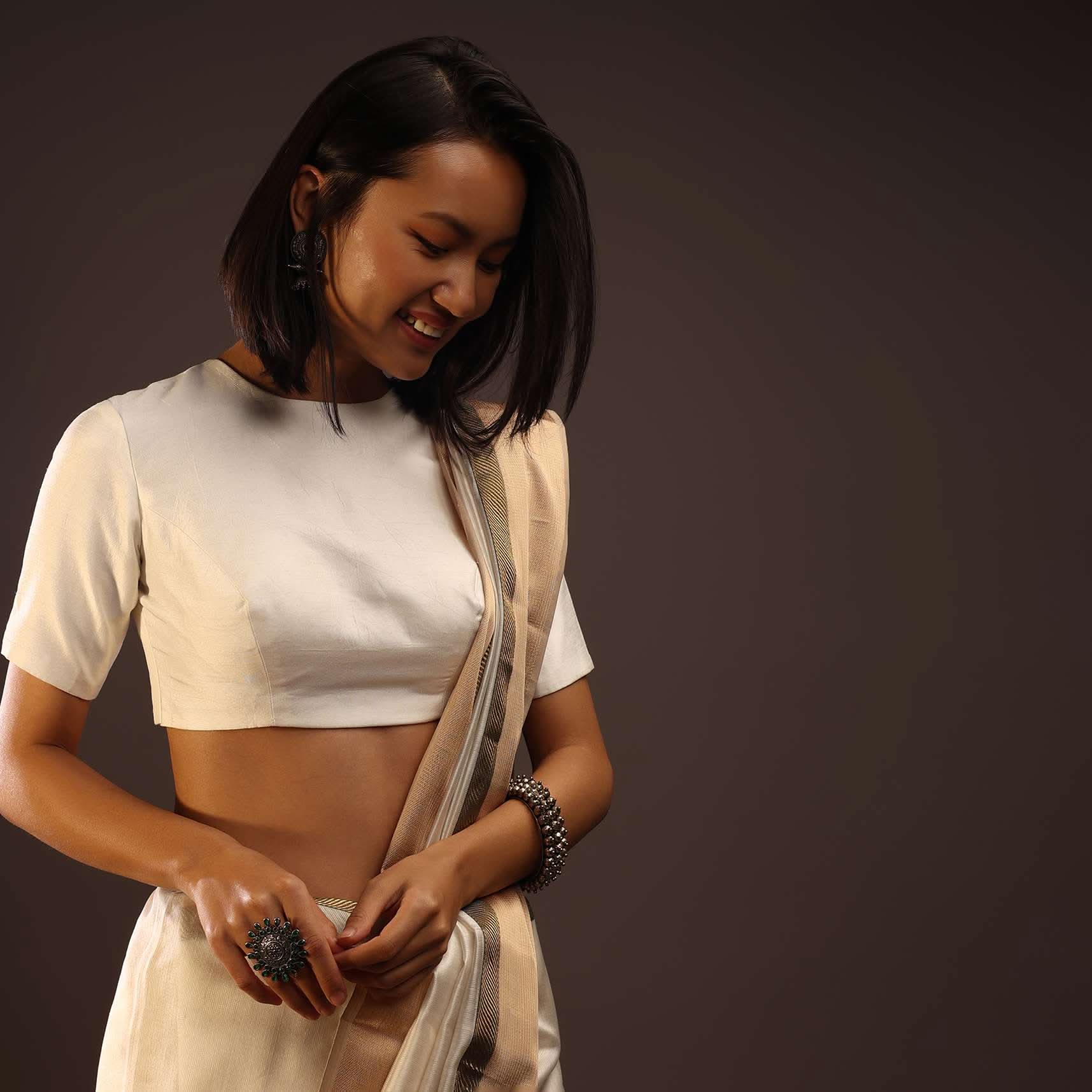 Erget White Half Sleeves Blouse In U Neckline - Image 2