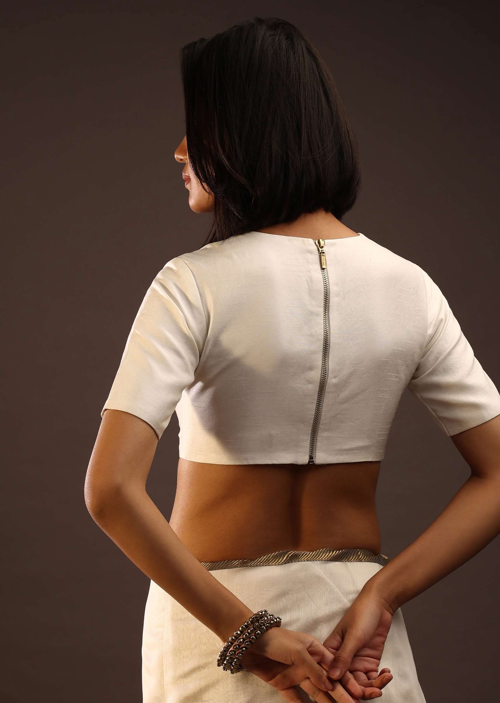 Erget White Half Sleeves Blouse In U Neckline - Image 5