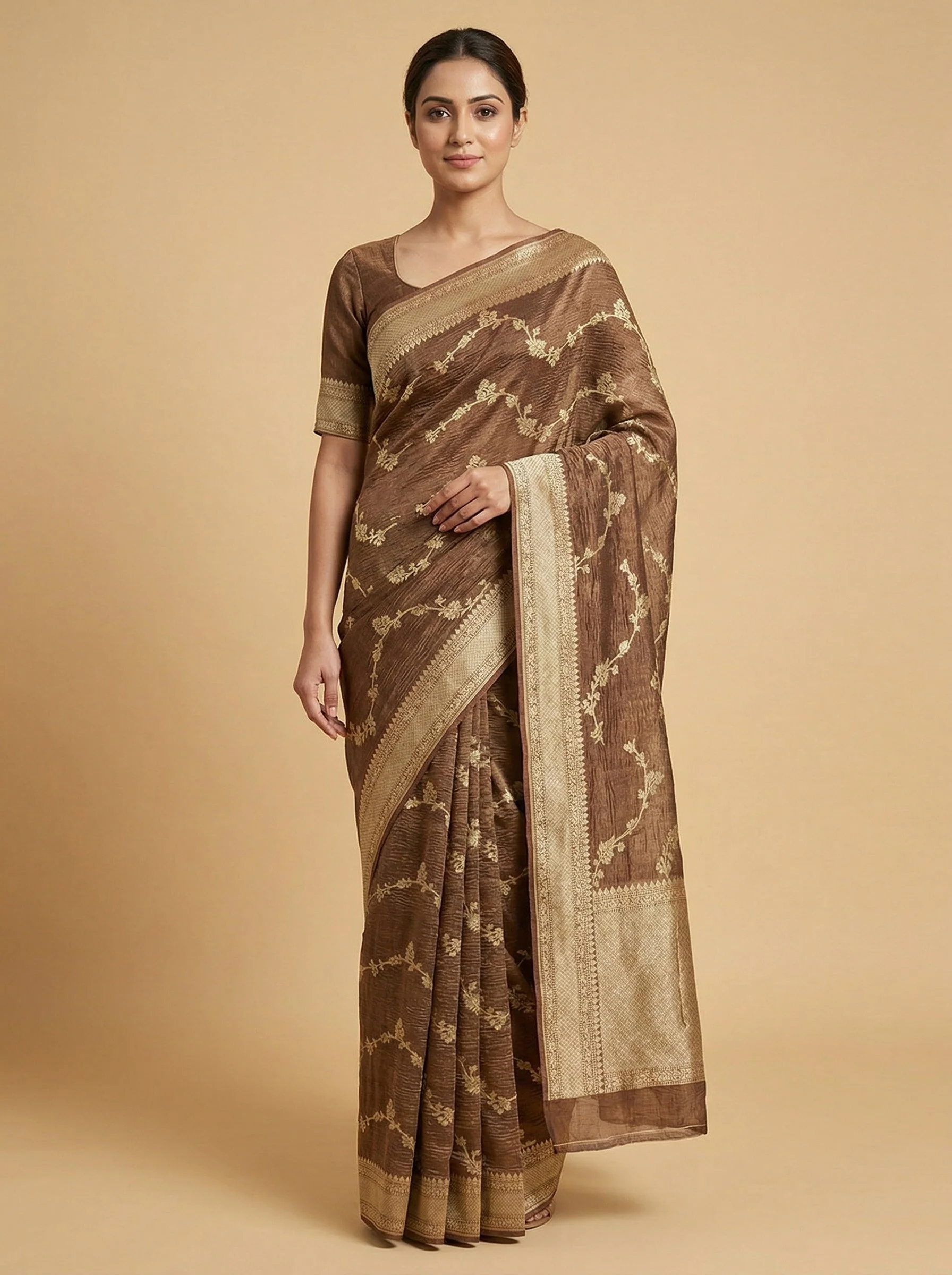 Espresso Brown Embroidered Saree