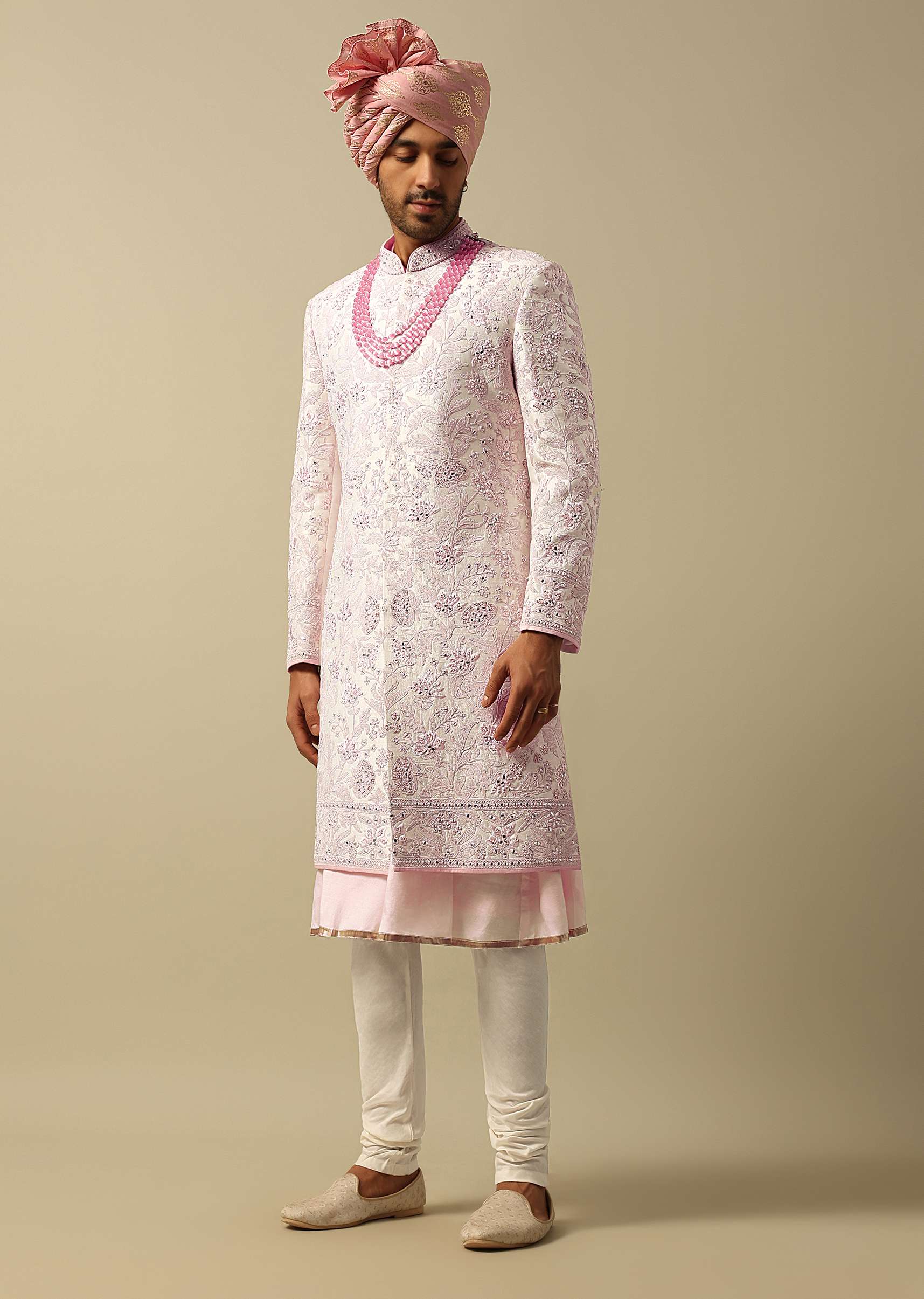 Exquisite Pink Raw Silk Sherwani - Image 2