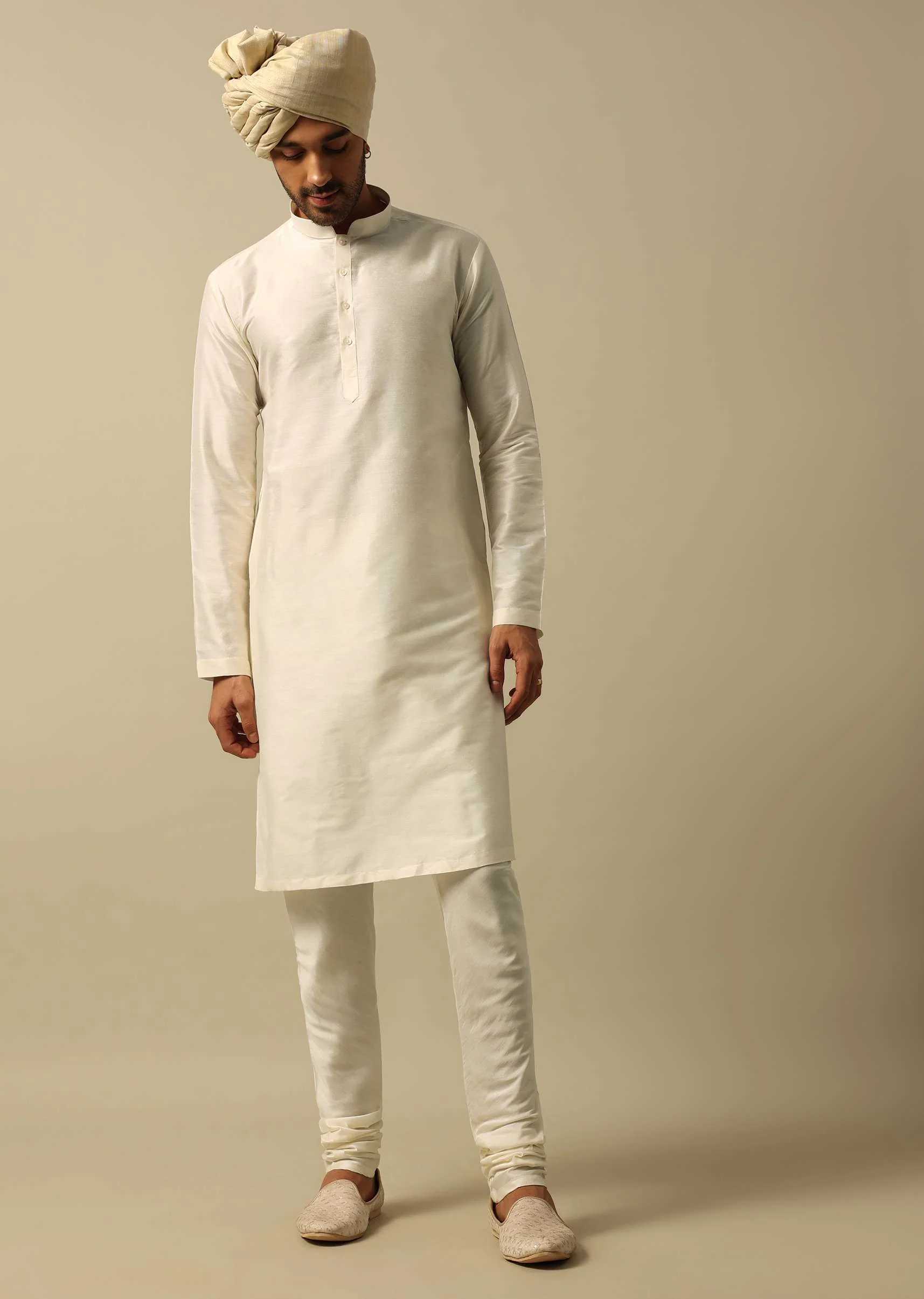 Exquisite White Raw Silk Sherwani Set - Image 6