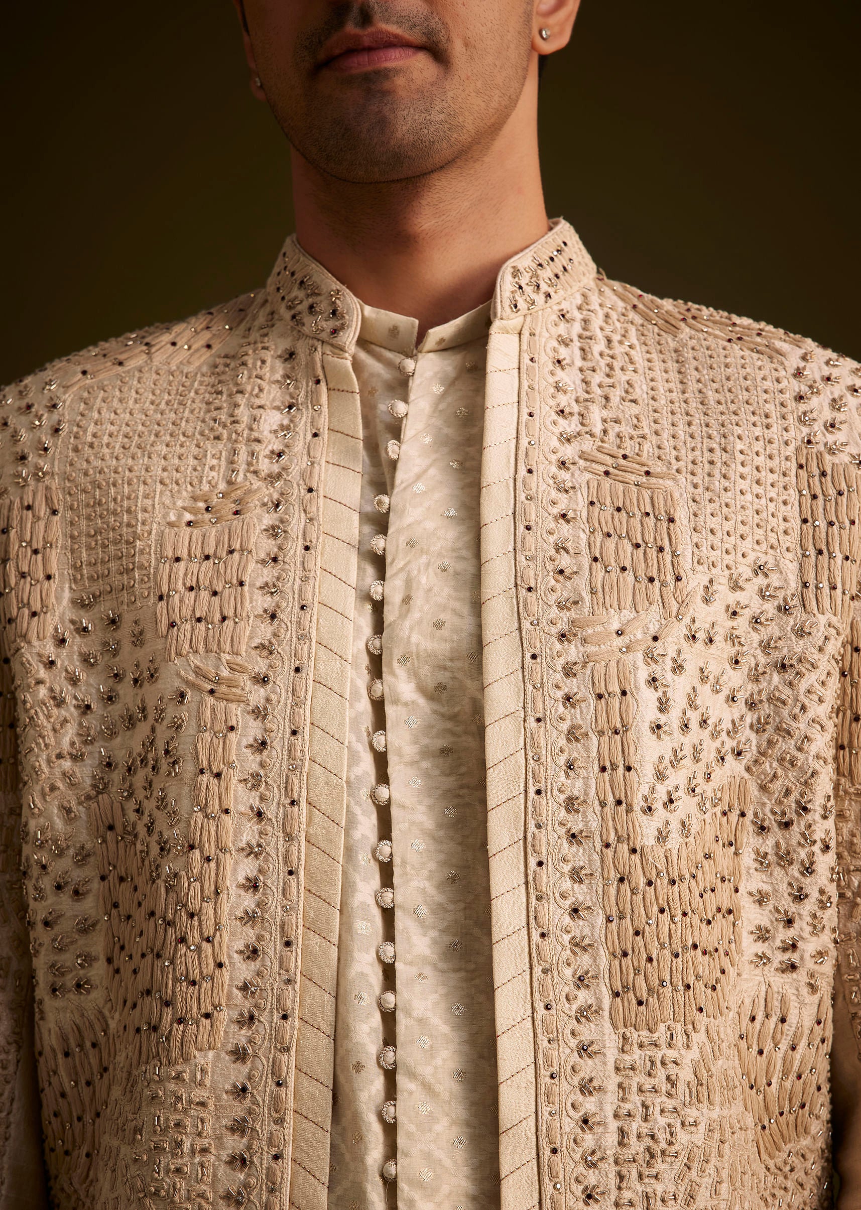 Faun Hand Embroidered Sherwani With Tonal Mirror and Sequin Detailing - Image 2