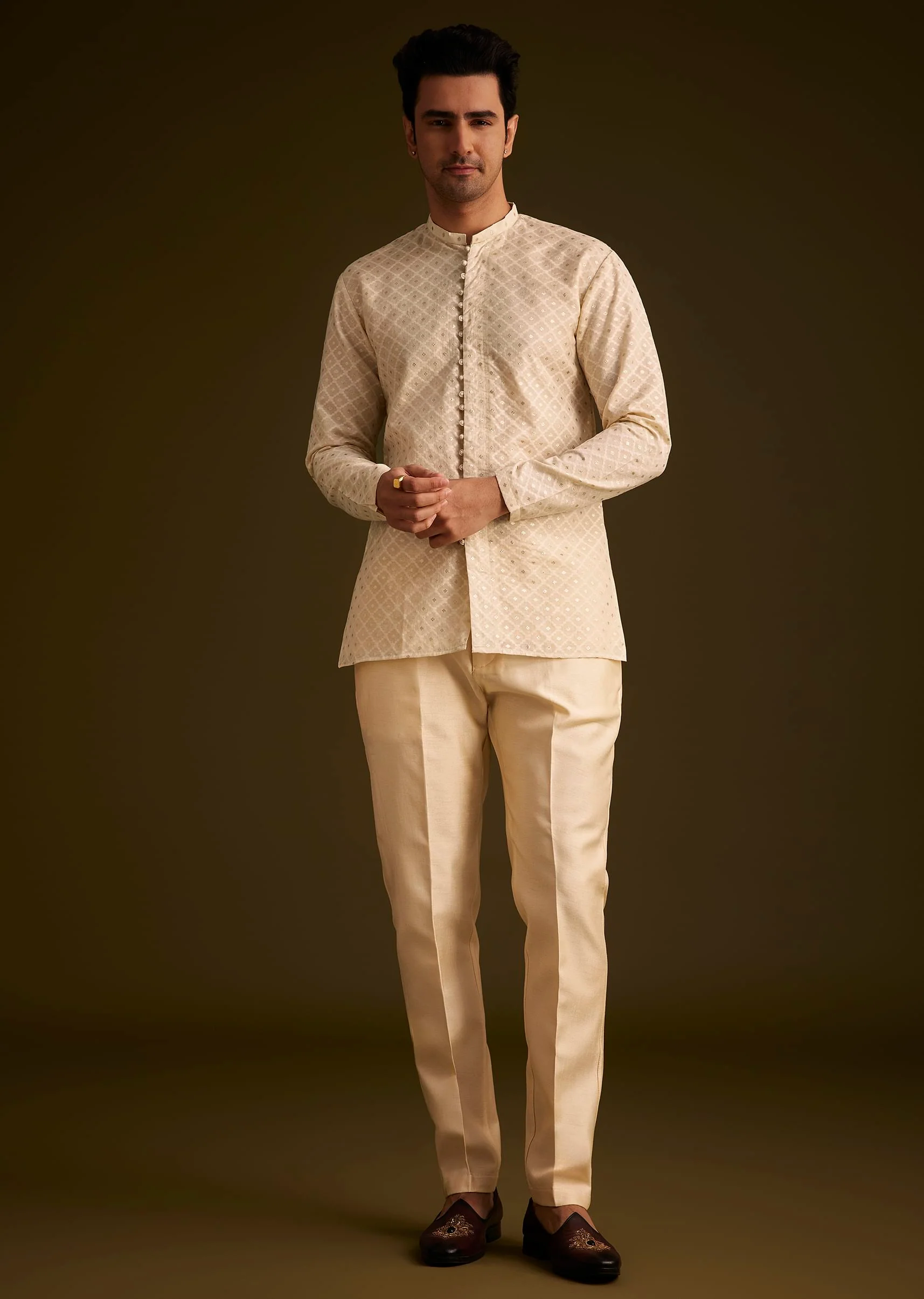 Faun Hand Embroidered Sherwani With Tonal Mirror and Sequin Detailing - Image 6