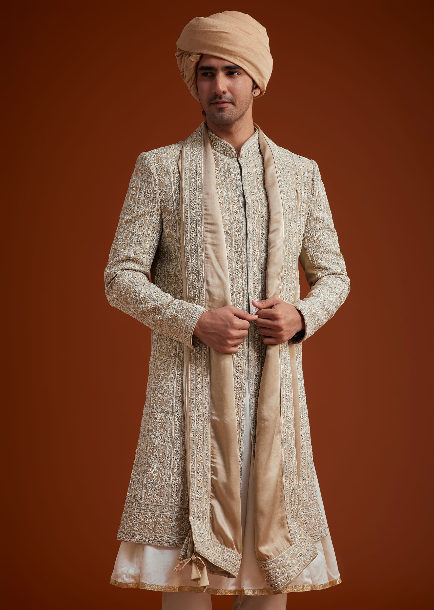 Faun Sherwani Set With Dori And Thread Embroidery - Image 4