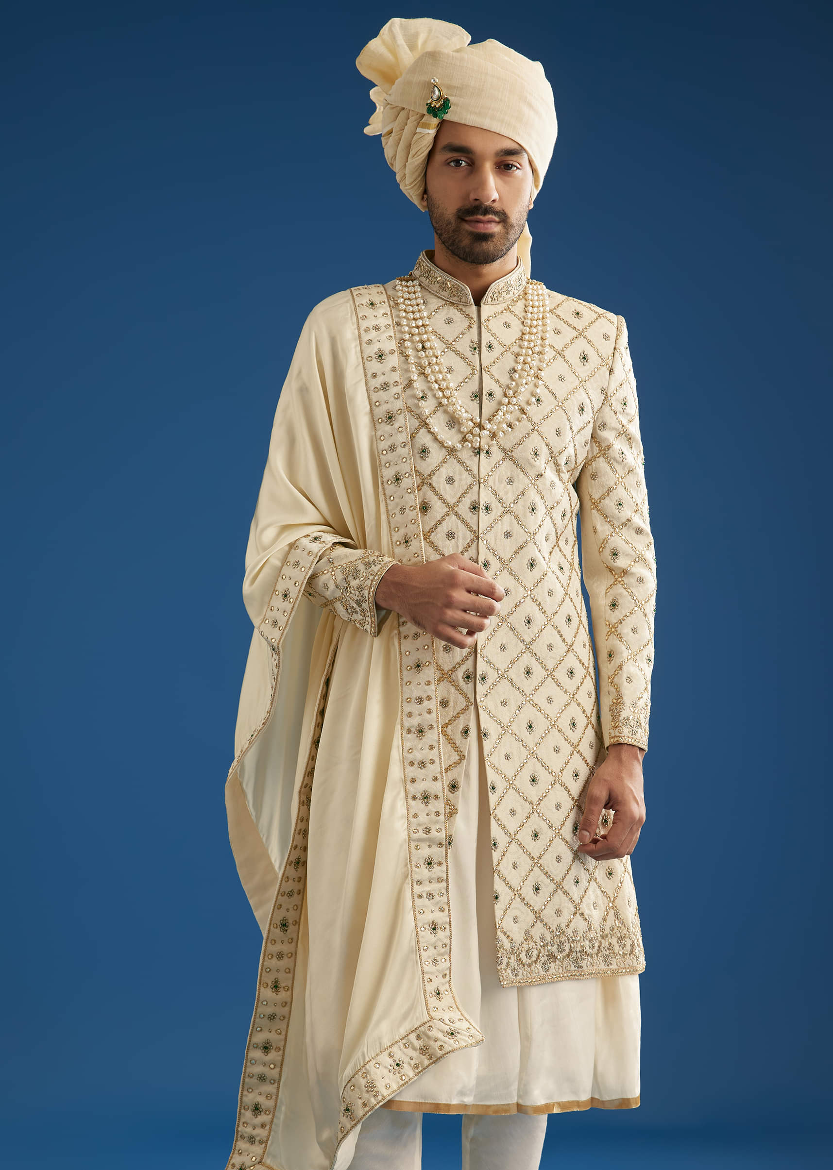 Faun Silk Groom Sherwani Set With Gota And Zardosi Work - Image 2