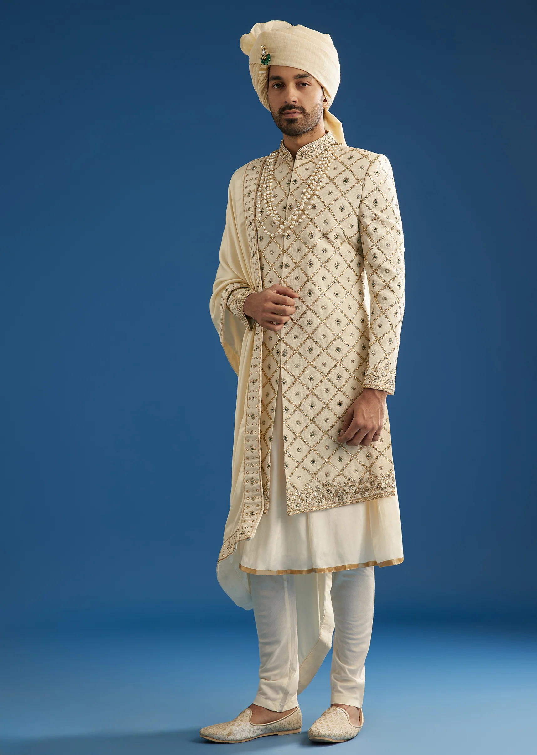 Faun Silk Groom Sherwani Set With Gota And Zardosi Work - Image 3