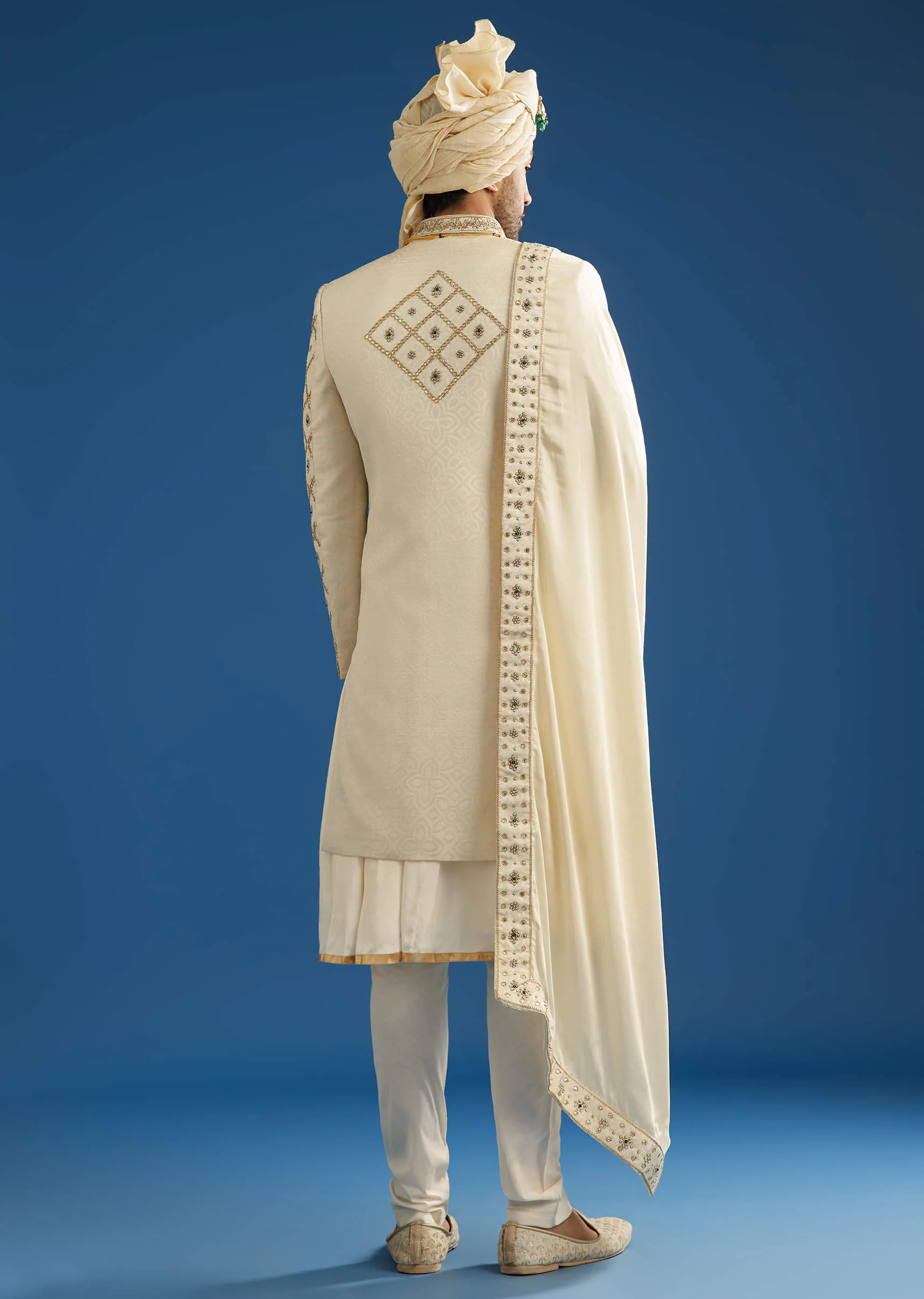 Faun Silk Groom Sherwani Set With Gota And Zardosi Work - Image 5