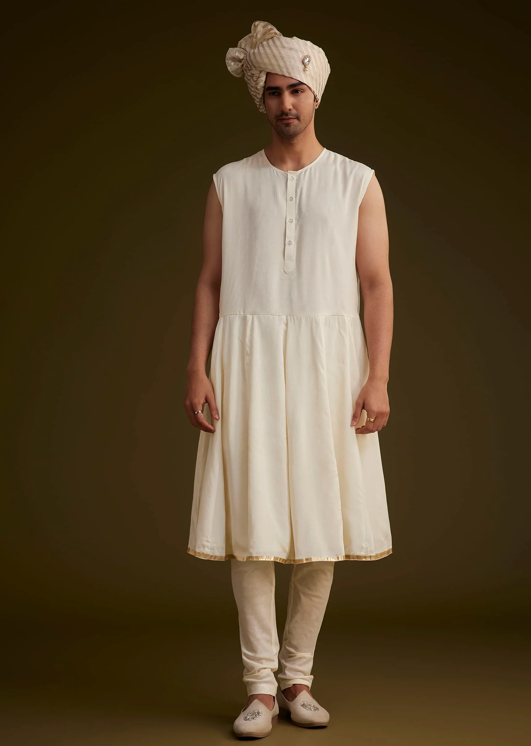 Fawn Silk Sherwani Set With Zardosi Detailing - Image 8
