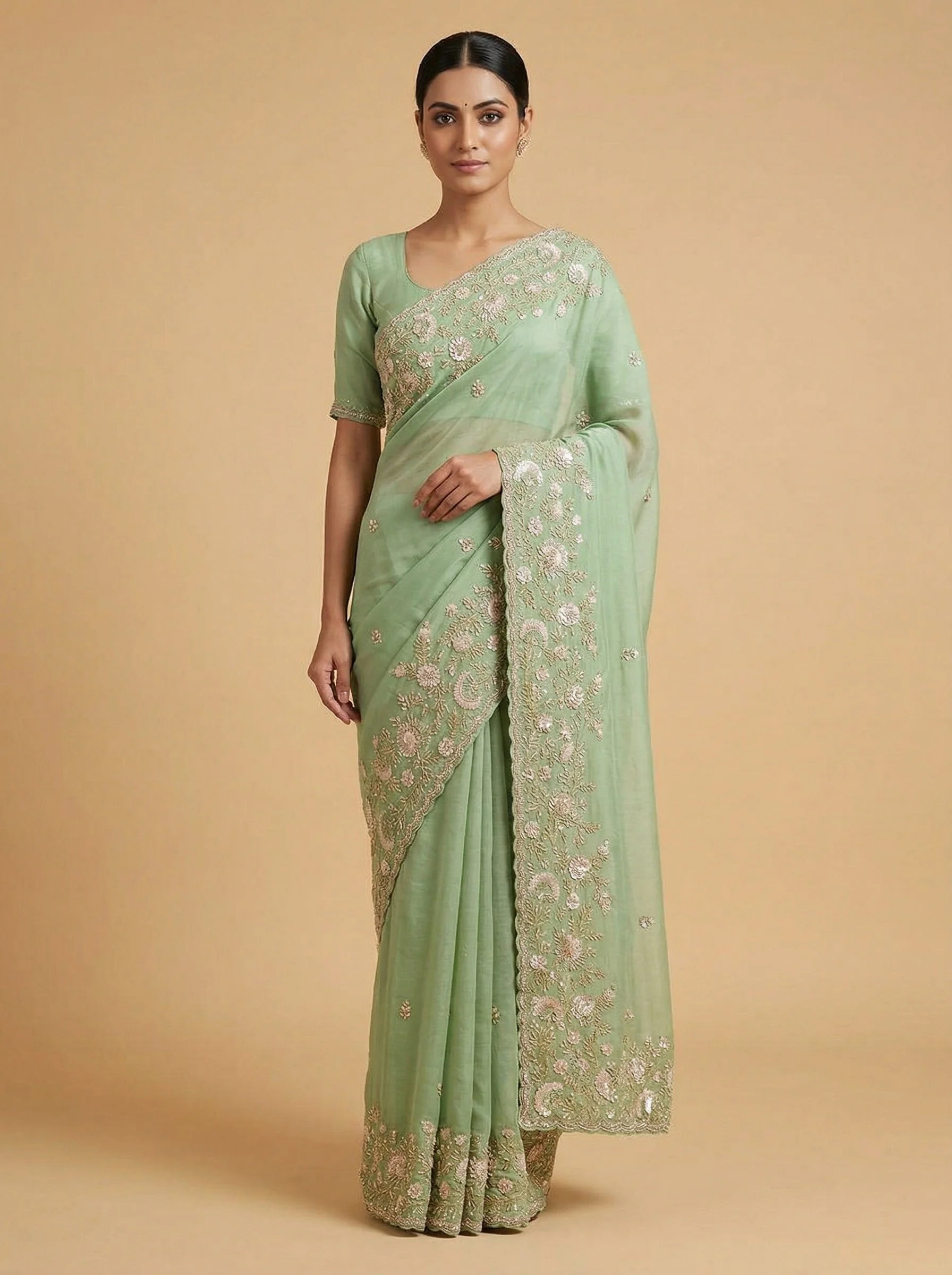 Fern Green Ornate Saree
