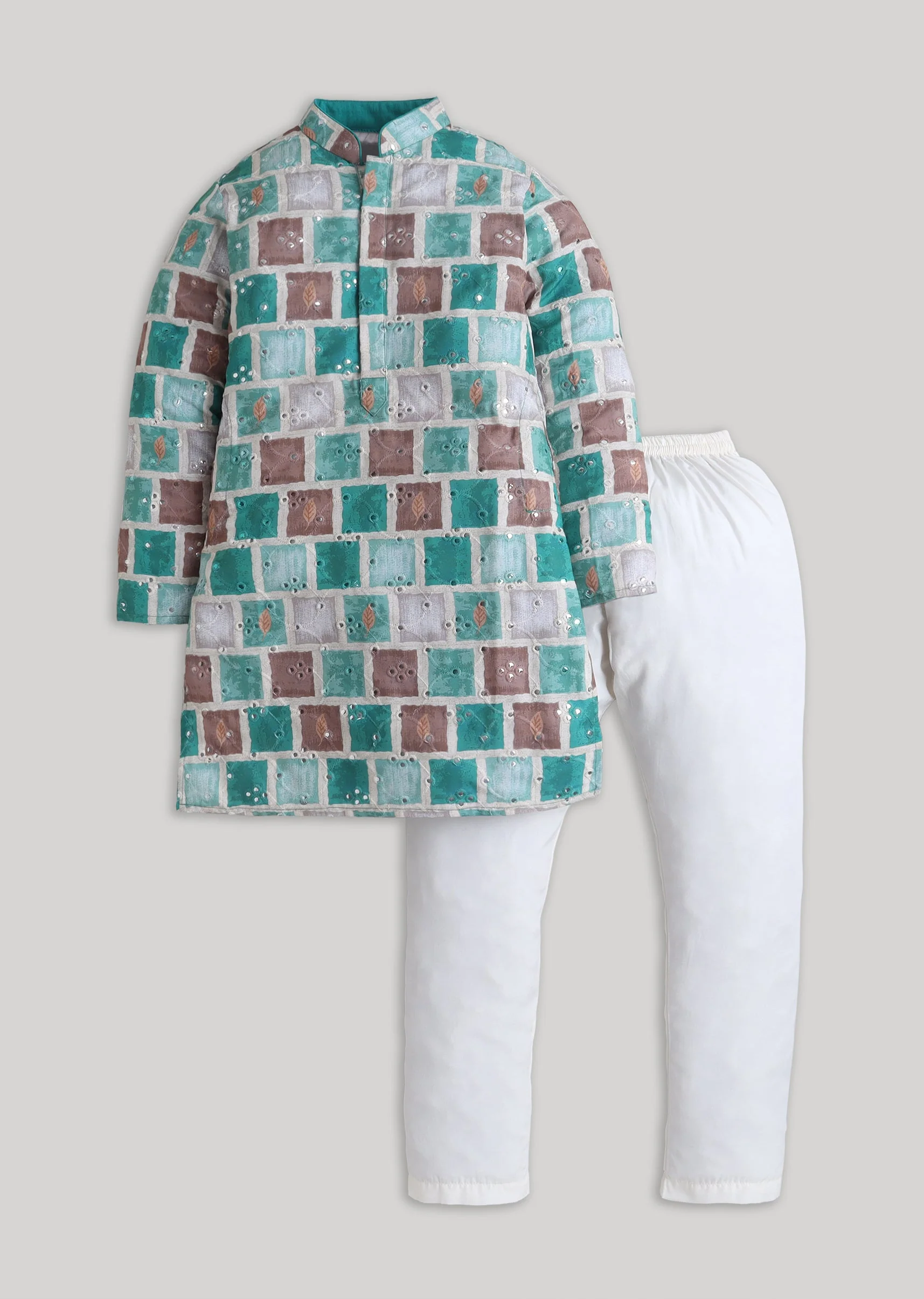 Festive Mirror Work Cotton Kurta Set For Boys