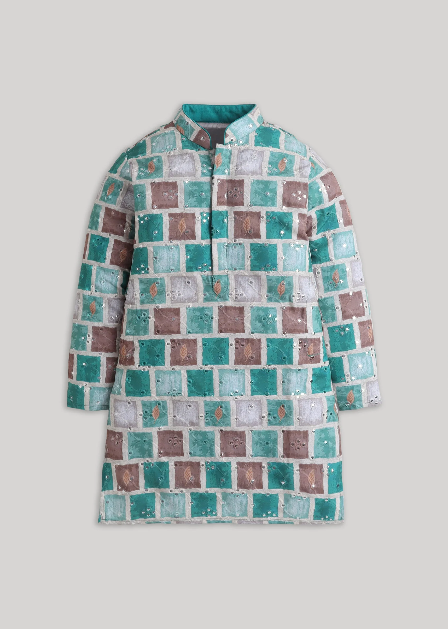 Festive Mirror Work Cotton Kurta Set For Boys - Image 2