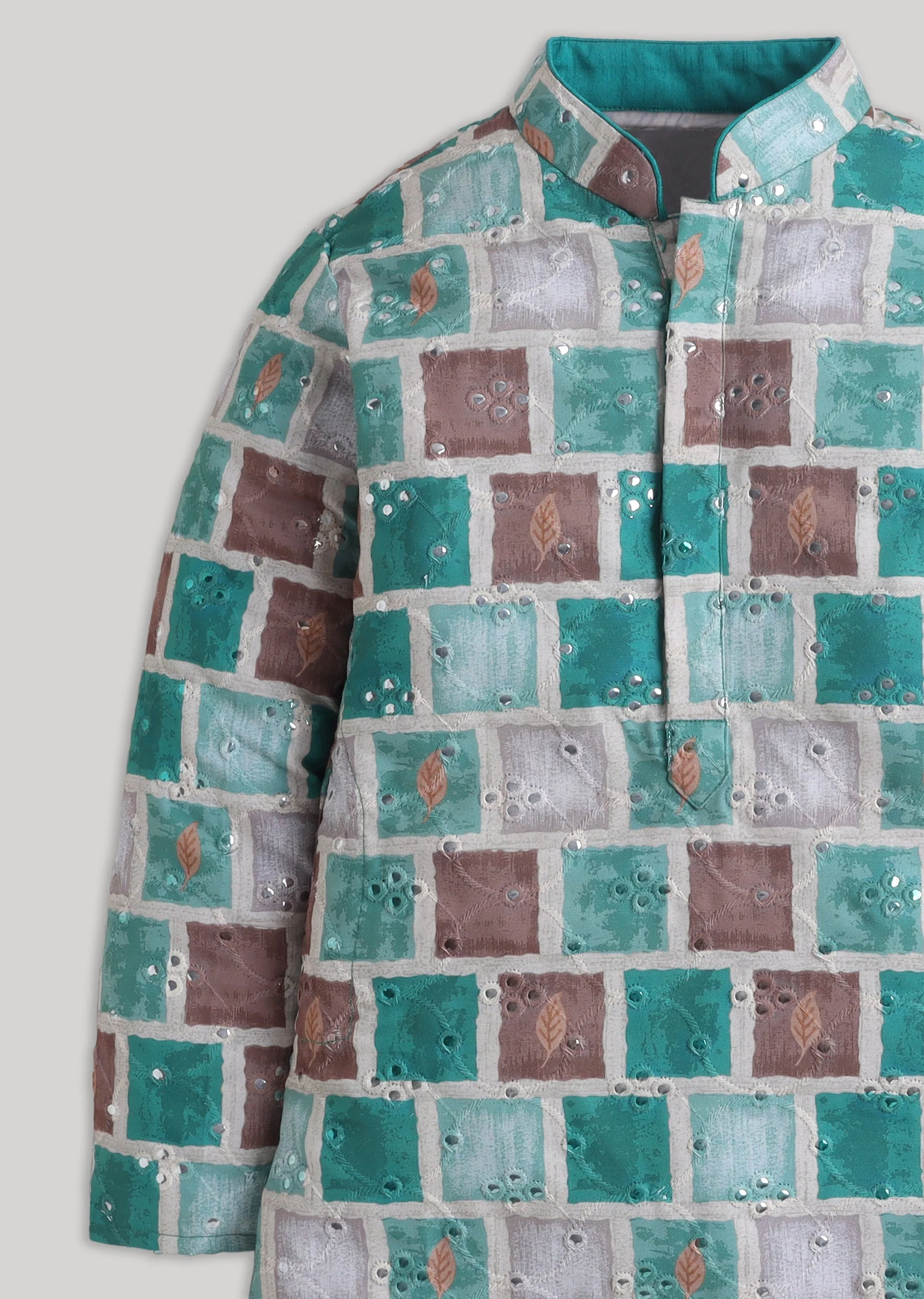 Festive Mirror Work Cotton Kurta Set For Boys - Image 4