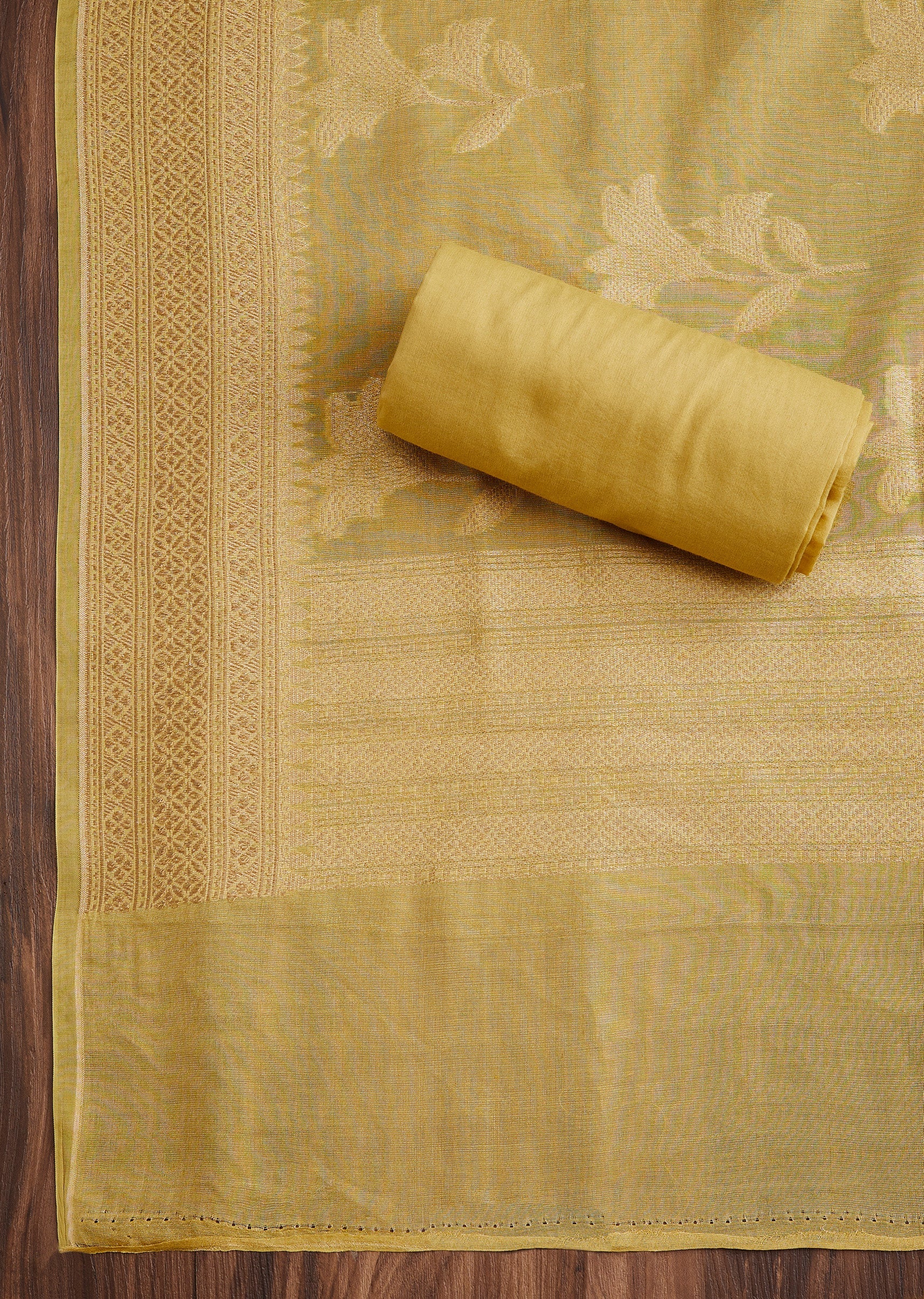 Festive Yellow Brocade Suit Set - Image 4