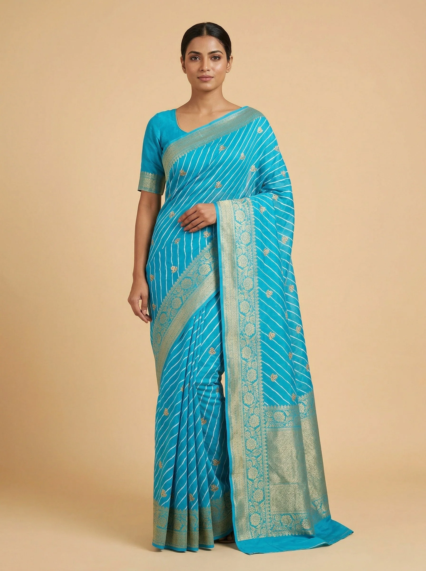 Firozi Cool Embroidered Saree