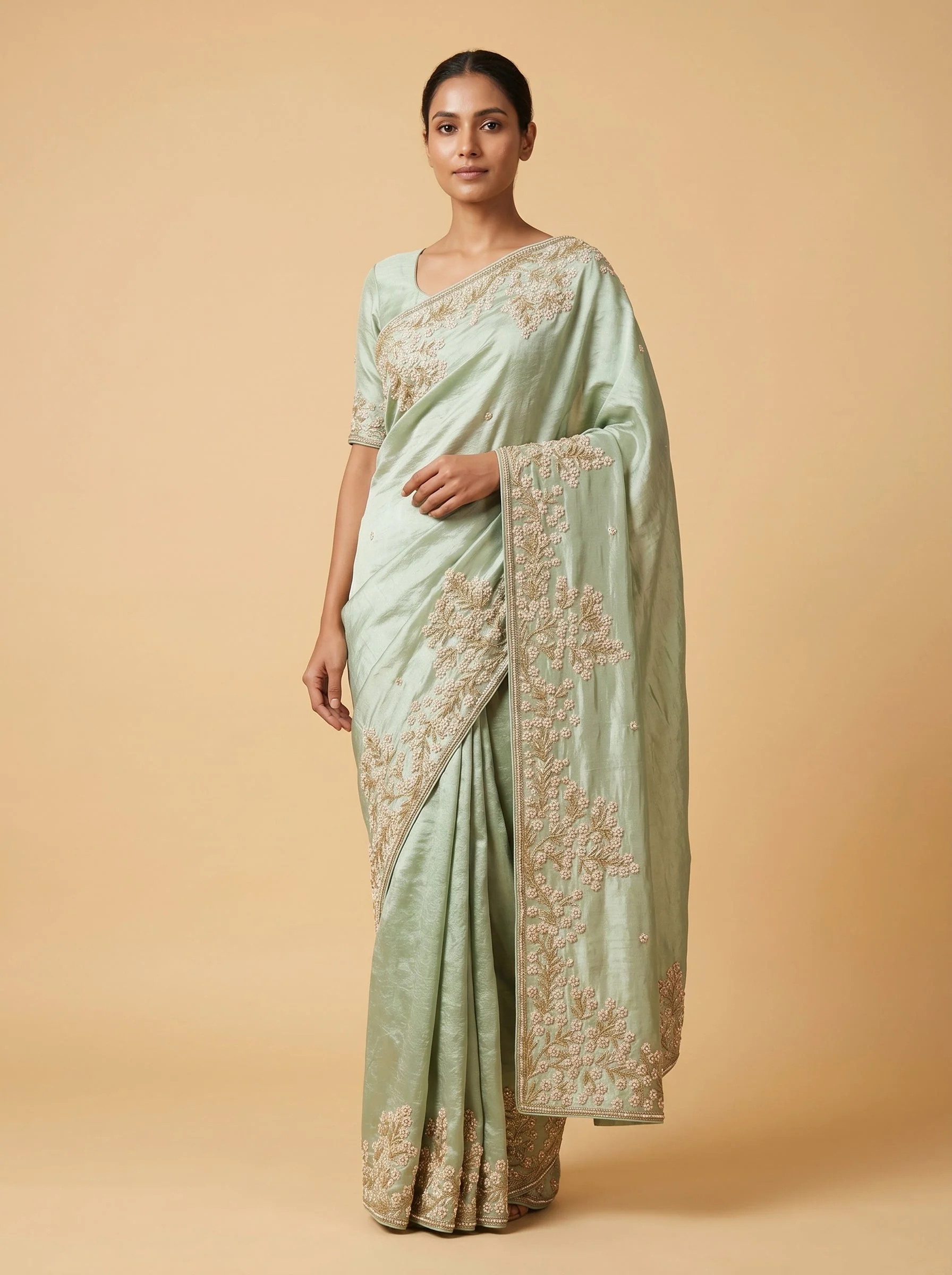 Firozi Fresh Embroidered Saree