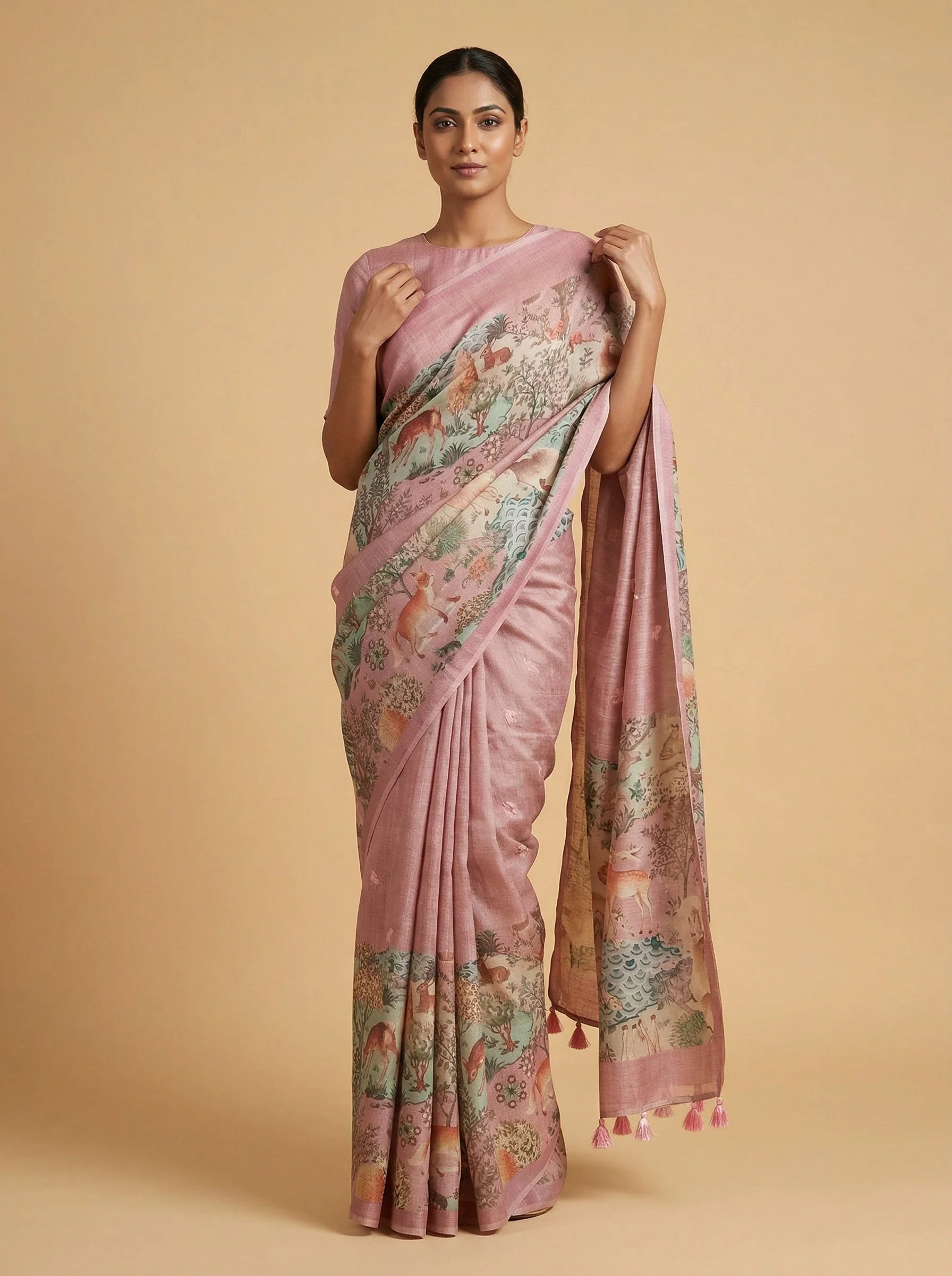 Flamingo Pink Printed Saree