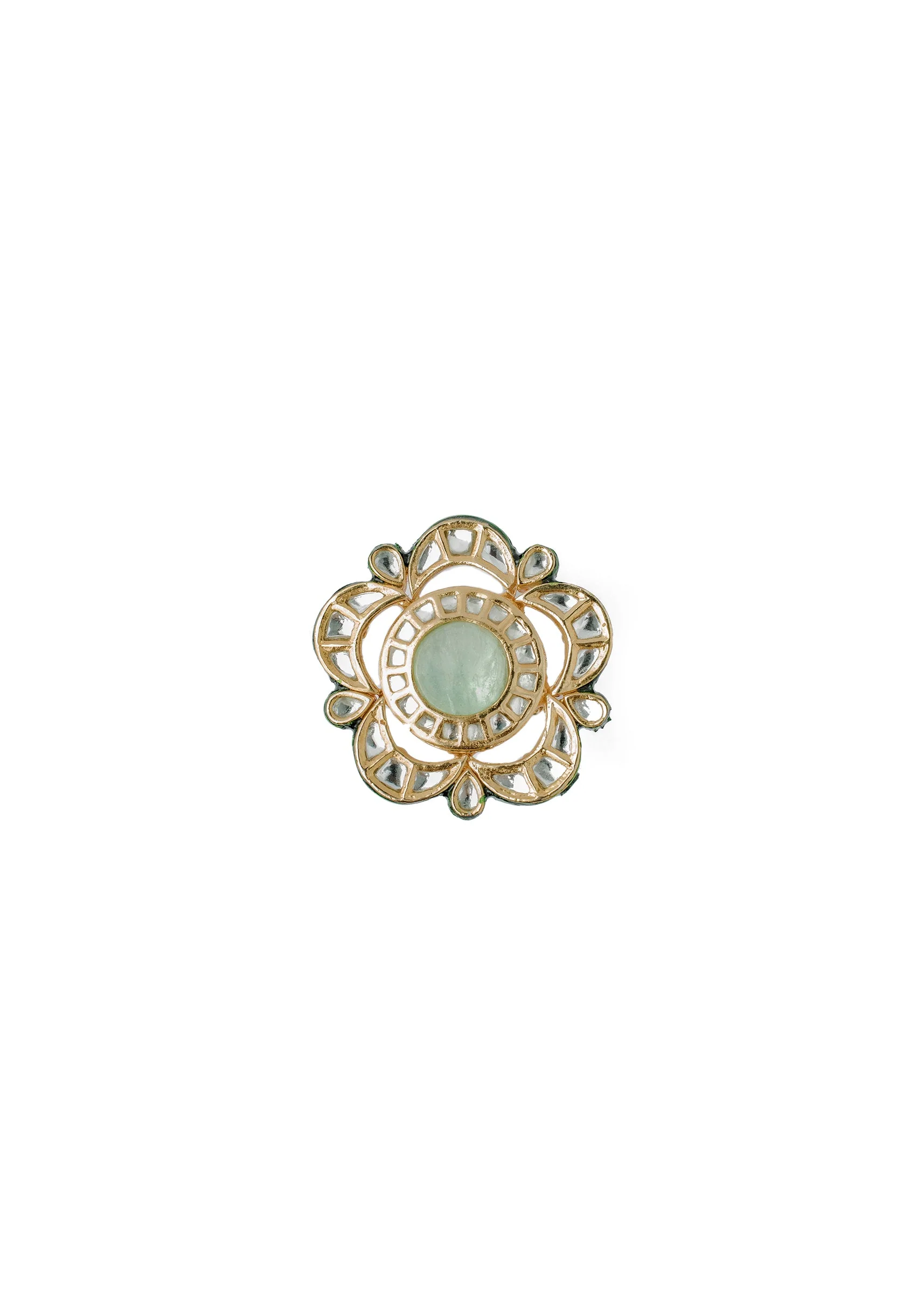 Floral Inspired Green Kundan Polki Ring - Image 2