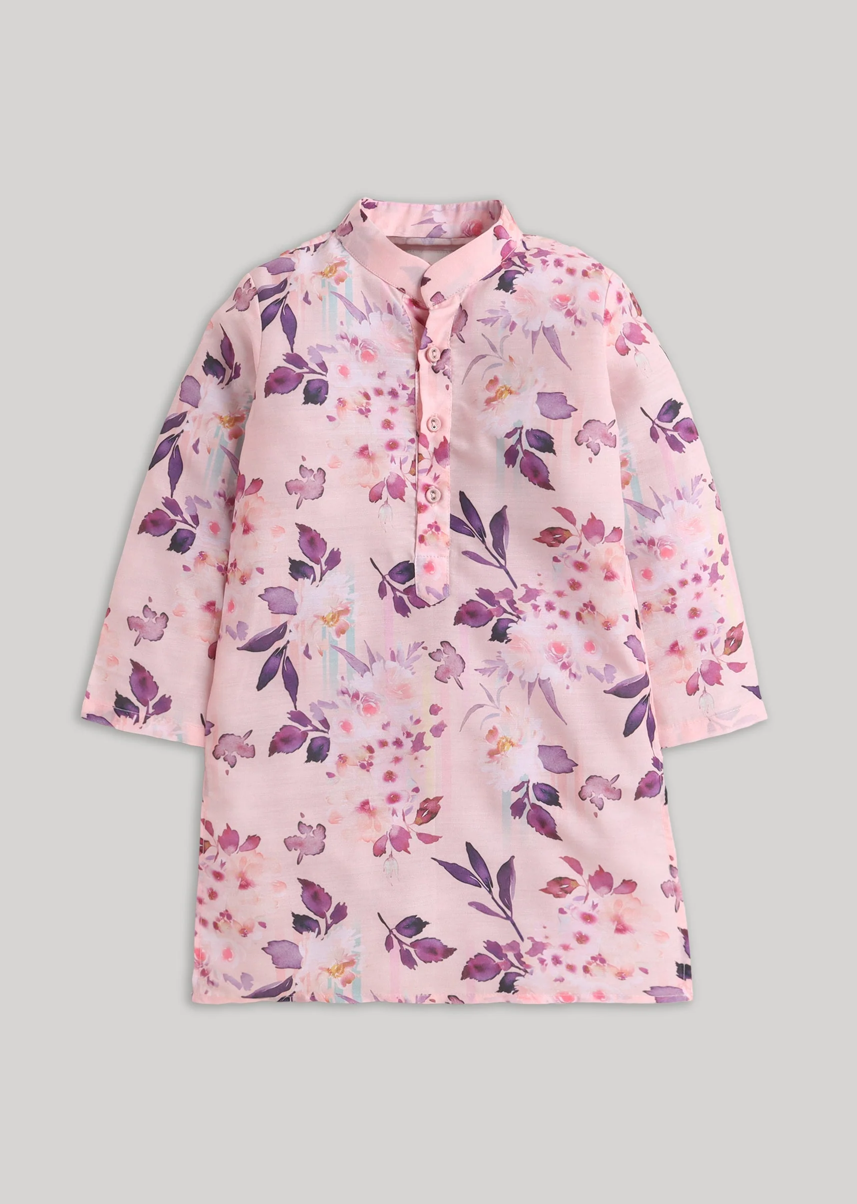 Floral Kurta Set In Pink And Purple Tones - Image 2