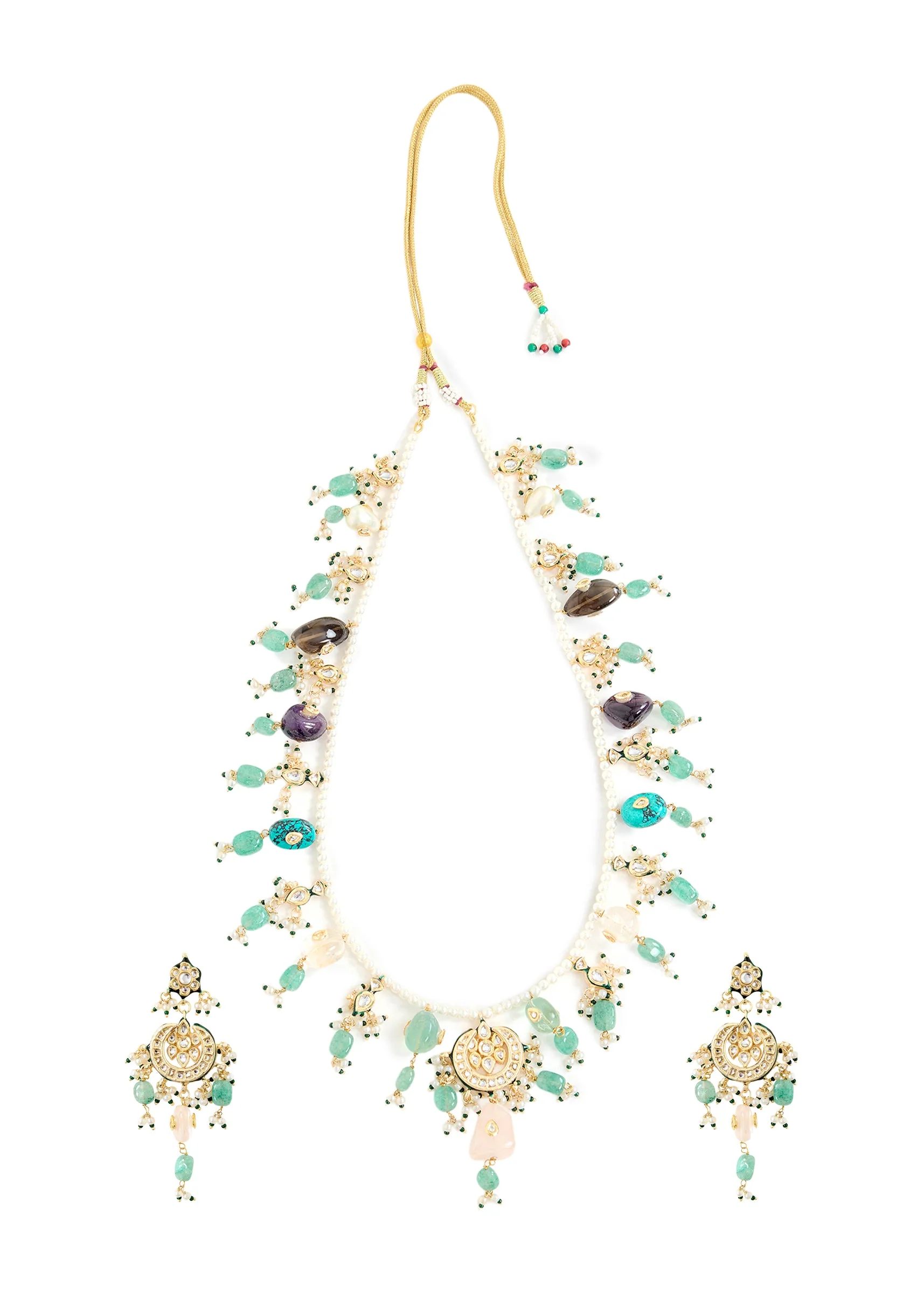 Floral Pearl And Emerald Layered Statement Necklace Set