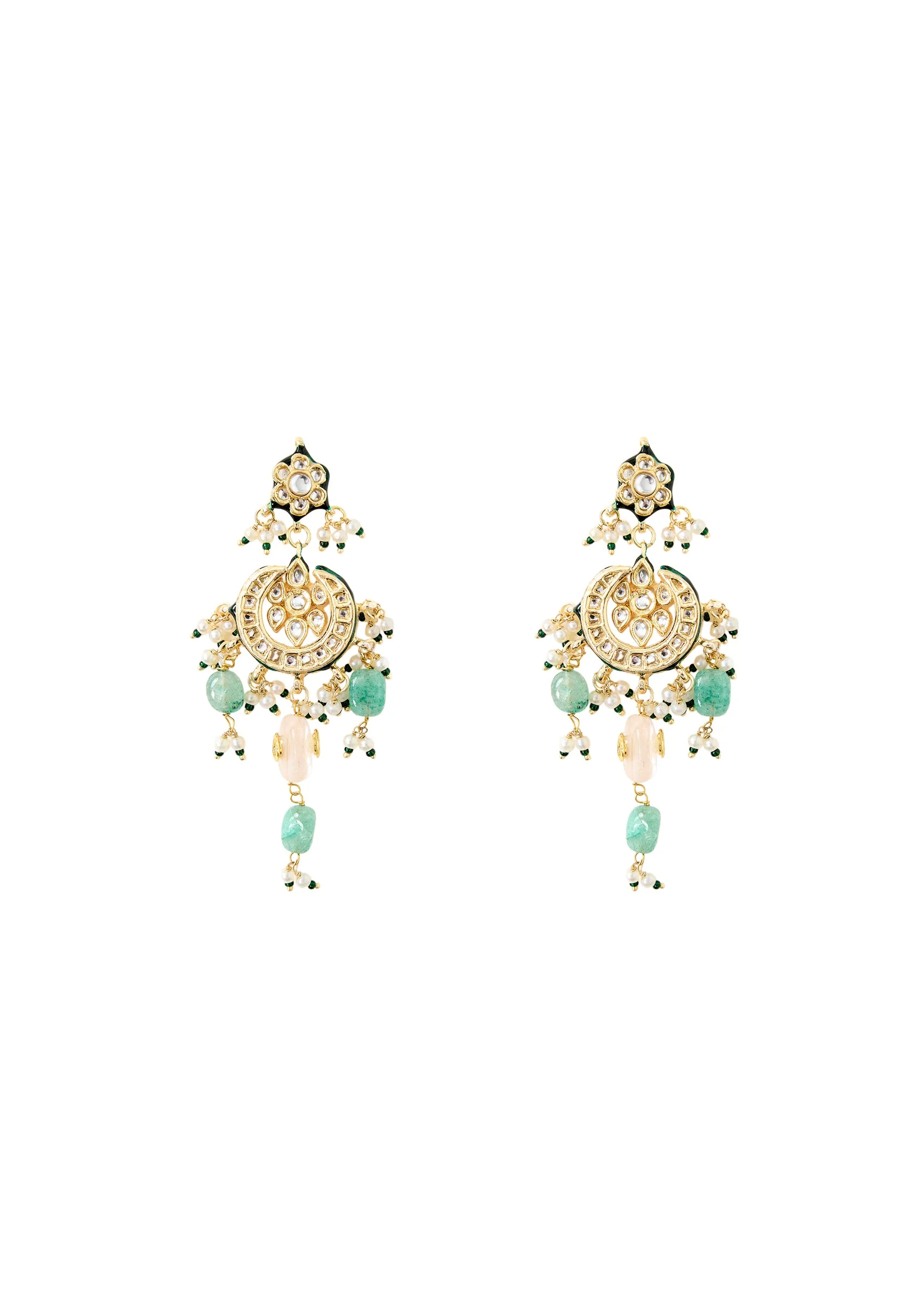 Floral Pearl And Emerald Layered Statement Necklace Set - Image 3