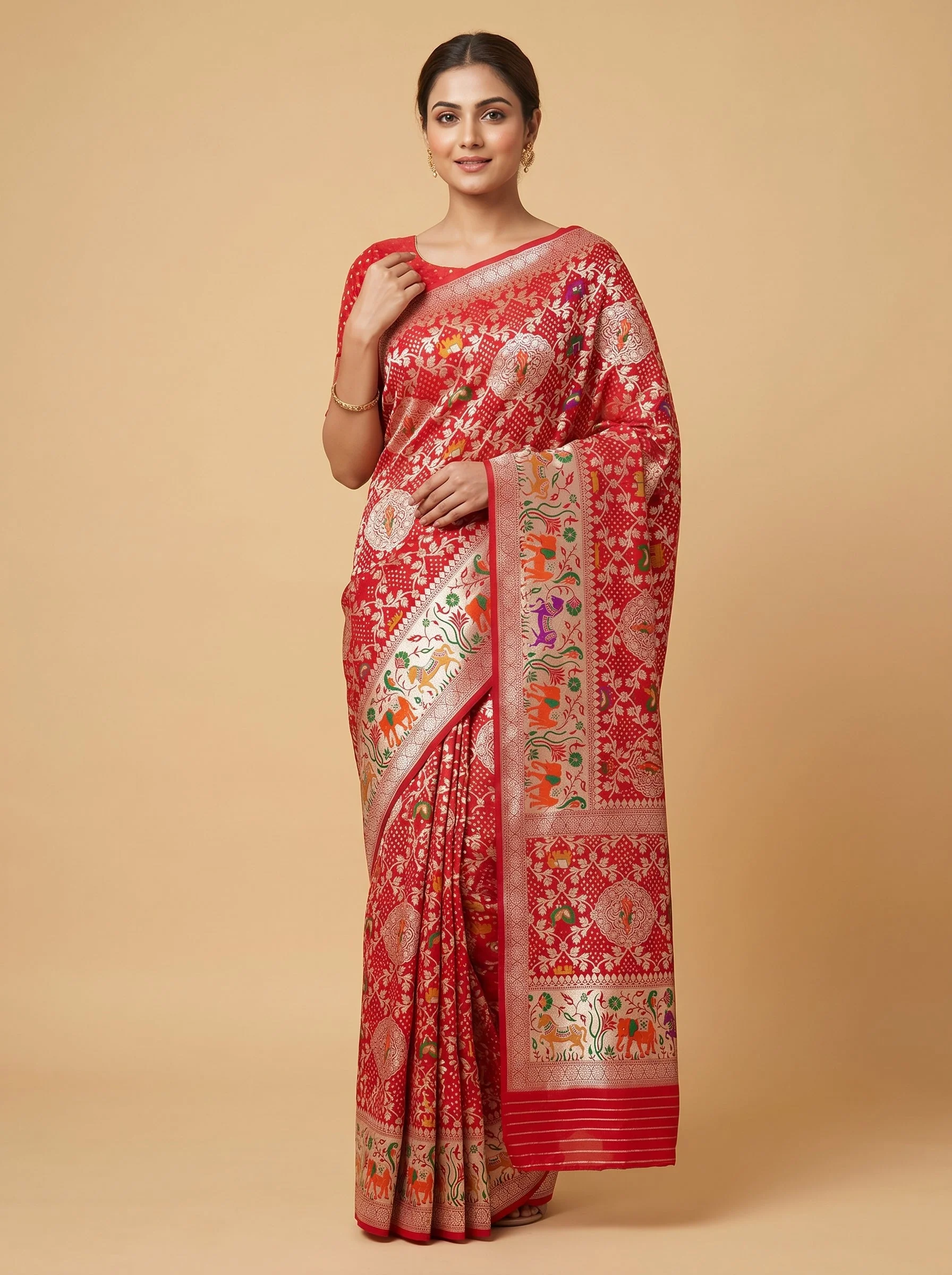 Floral Pop Red Embroidered Saree