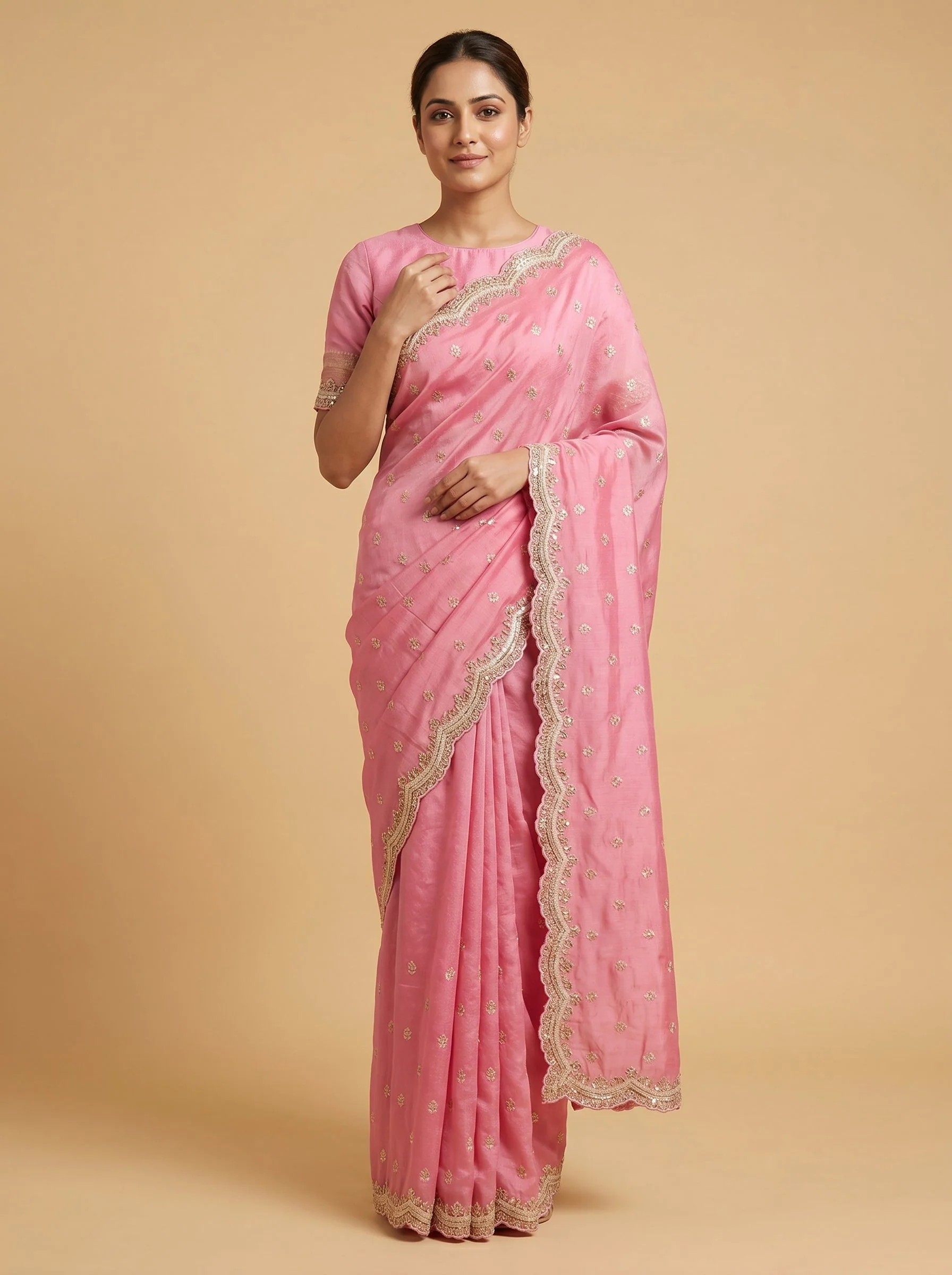 Fluorescent Pink Neon Veil Embroidered Saree