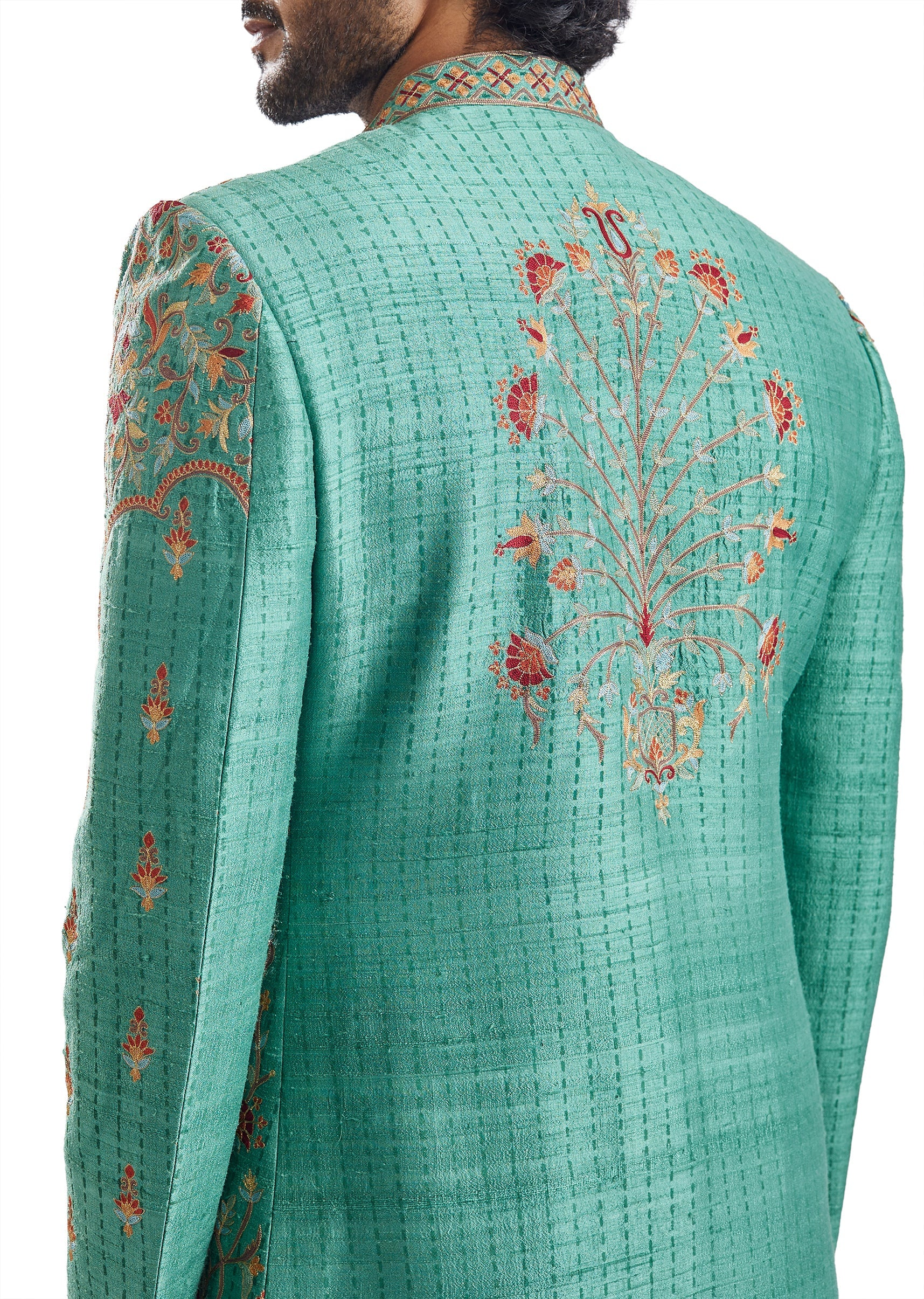 Forest Green Resham Groomsman Sherwani - Image 6