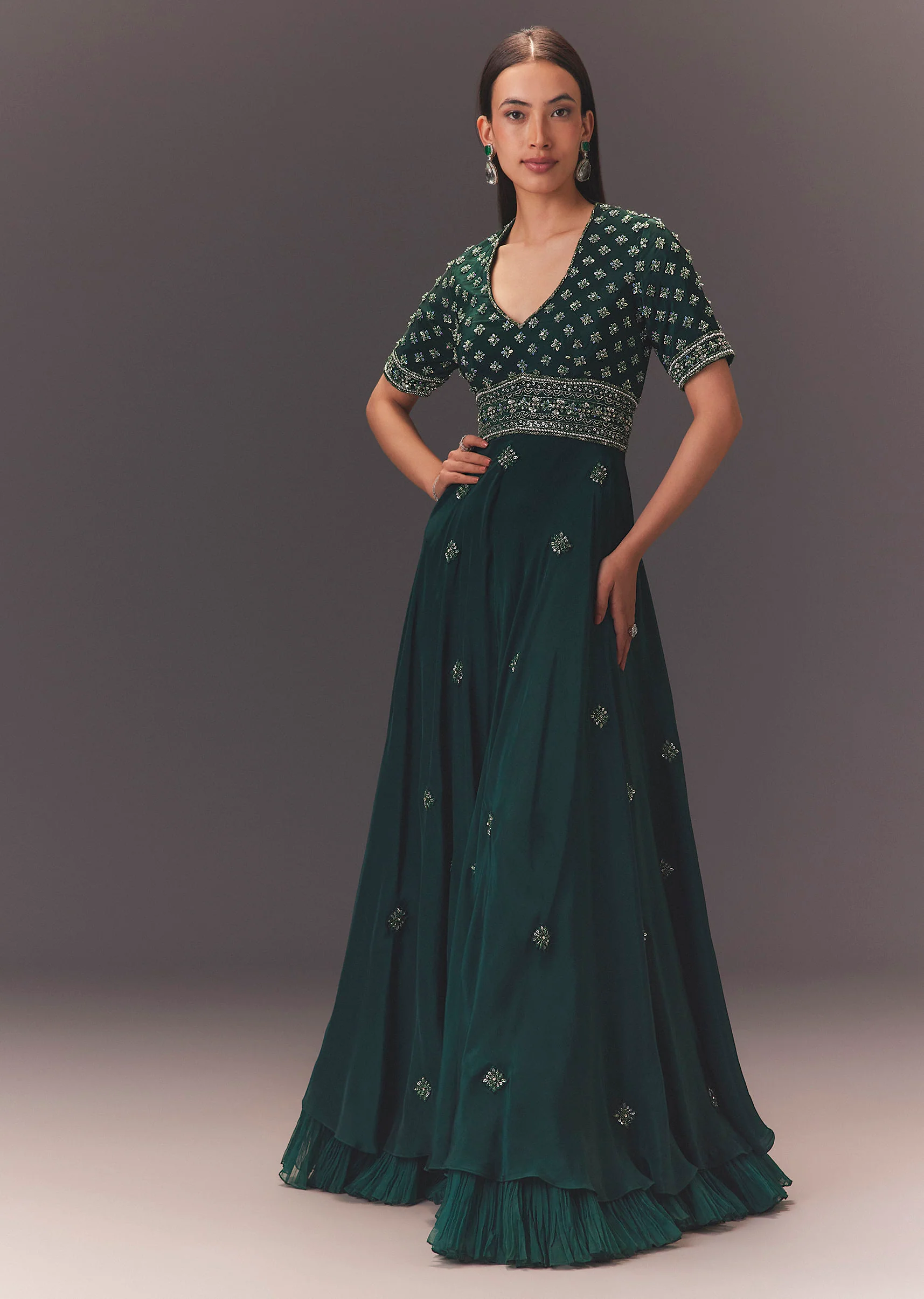 Forest Greenhand Embroidered Double Layer Jumpsuit