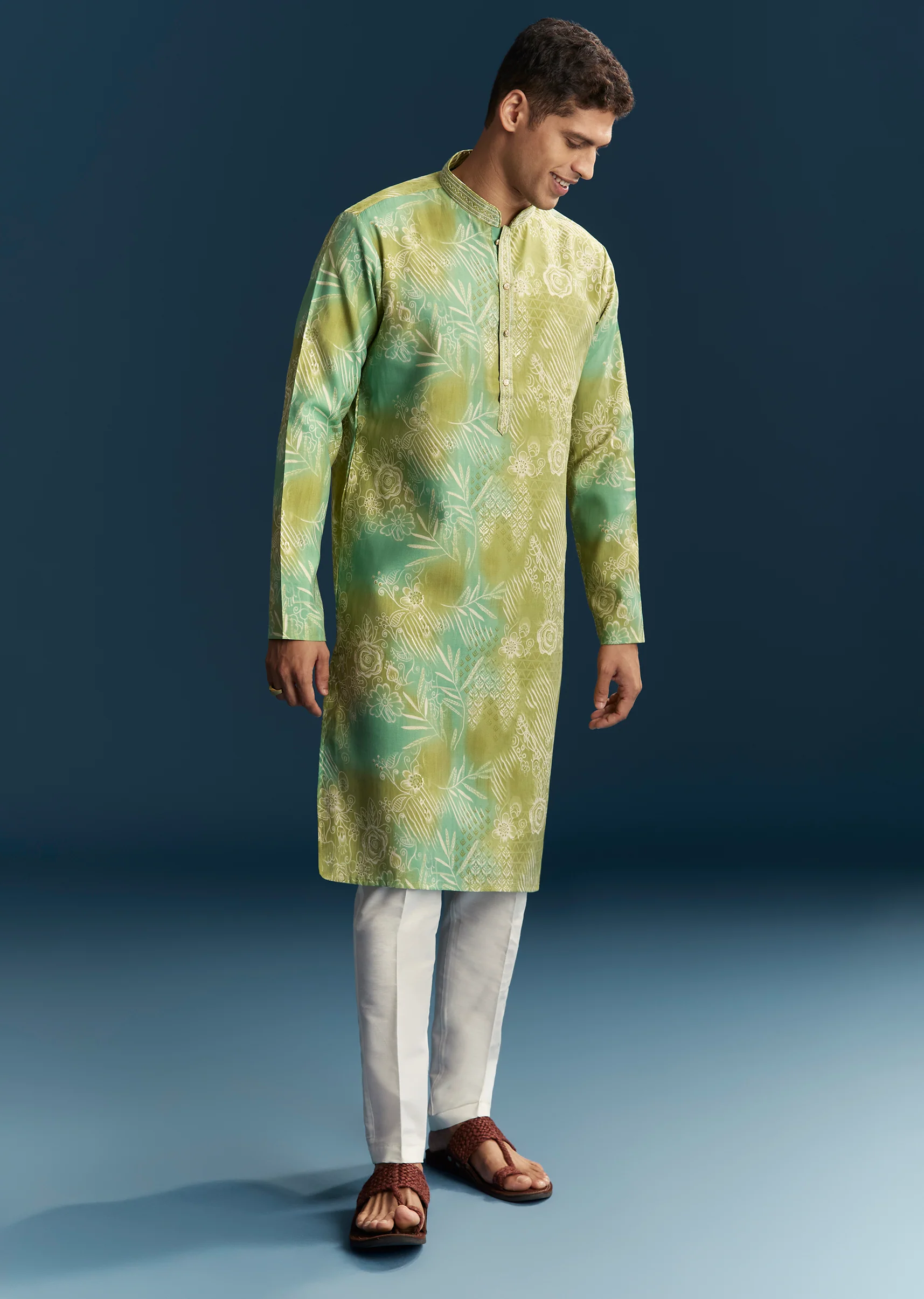 Fresh Green Pair – Printed Saree For Her And Printed Kurta Set For Him - Image 10