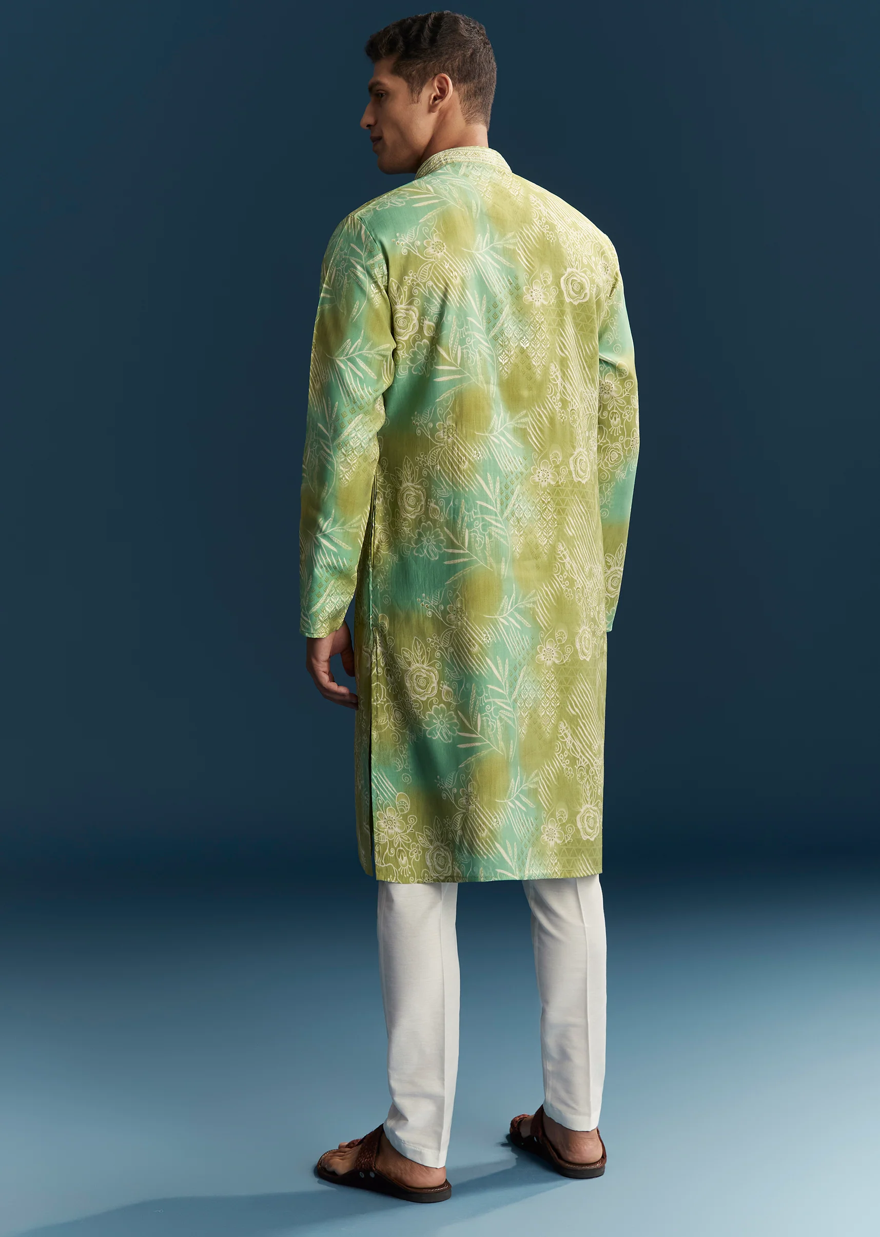 Fresh Green Pair – Printed Saree For Her And Printed Kurta Set For Him - Image 12