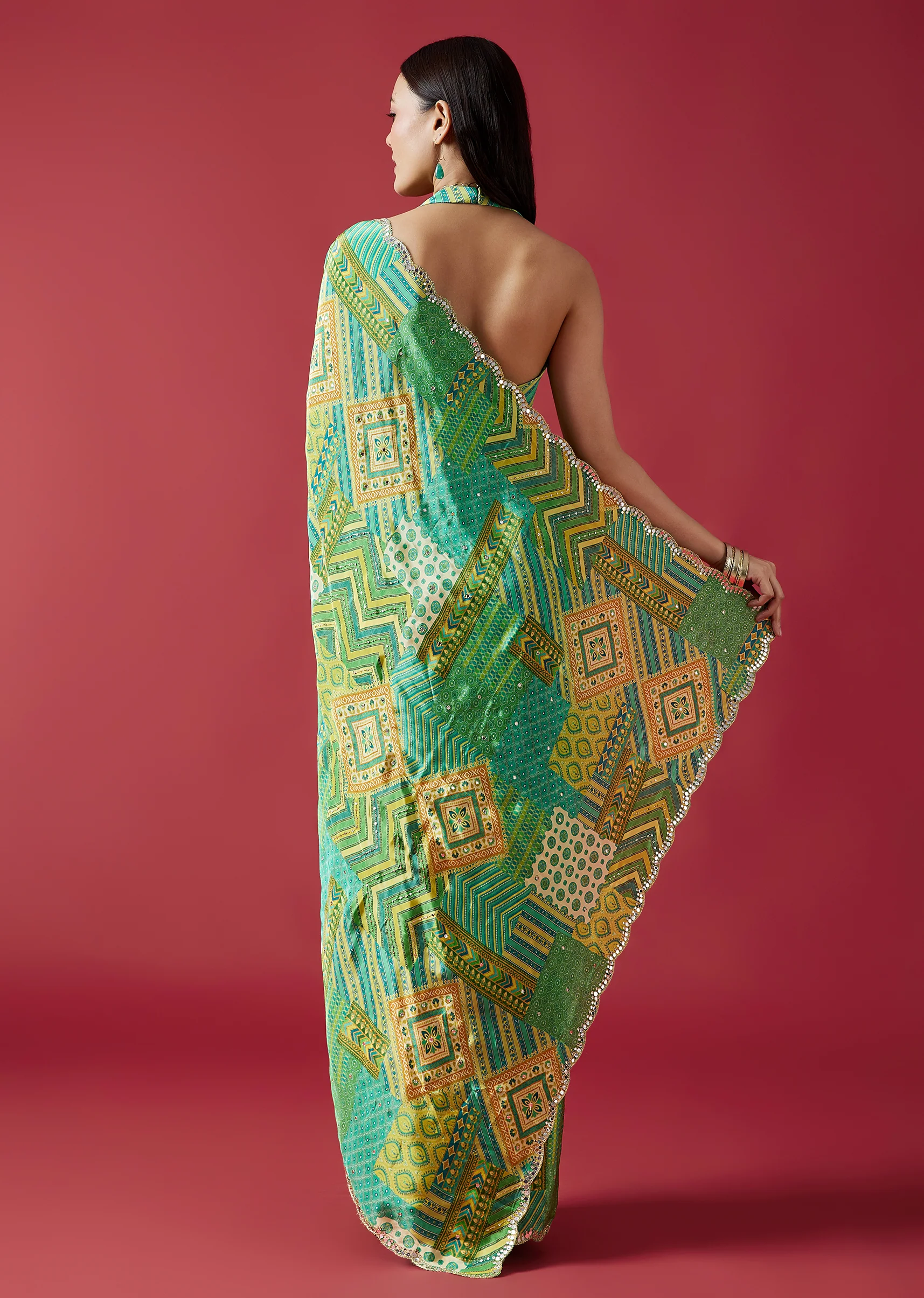 Fresh Green Pair – Printed Saree For Her And Printed Kurta Set For Him - Image 3