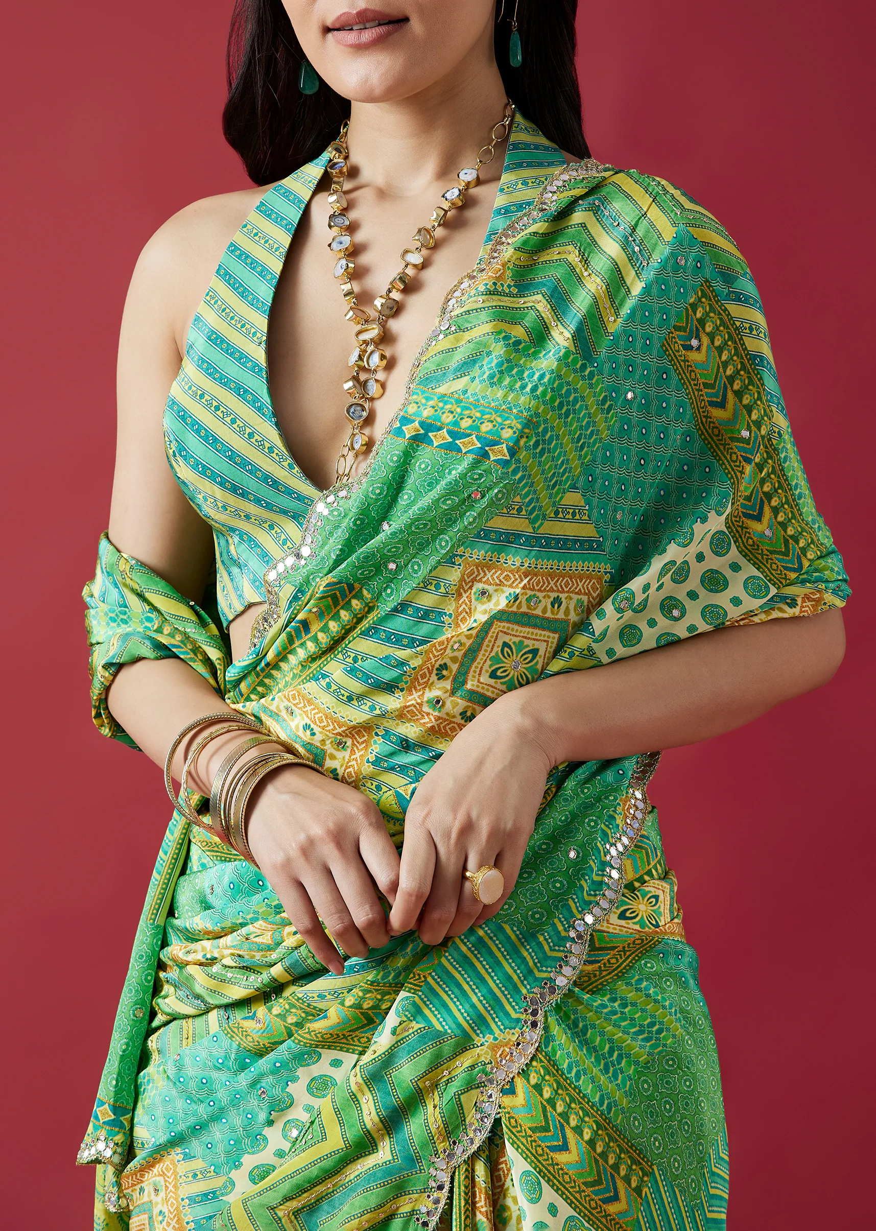 Fresh Green Pair – Printed Saree For Her And Printed Kurta Set For Him - Image 5