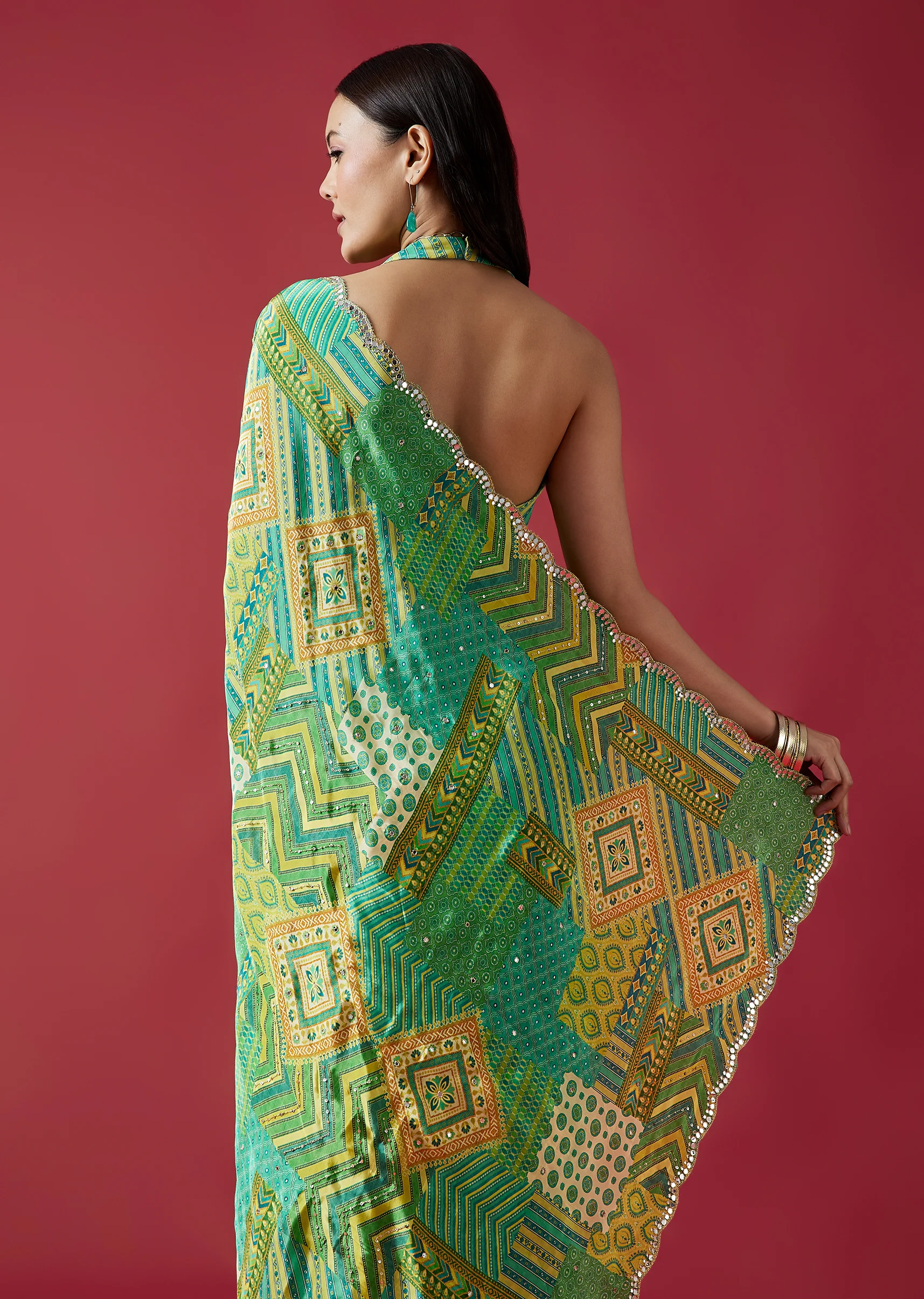 Fresh Green Pair – Printed Saree For Her And Printed Kurta Set For Him - Image 6