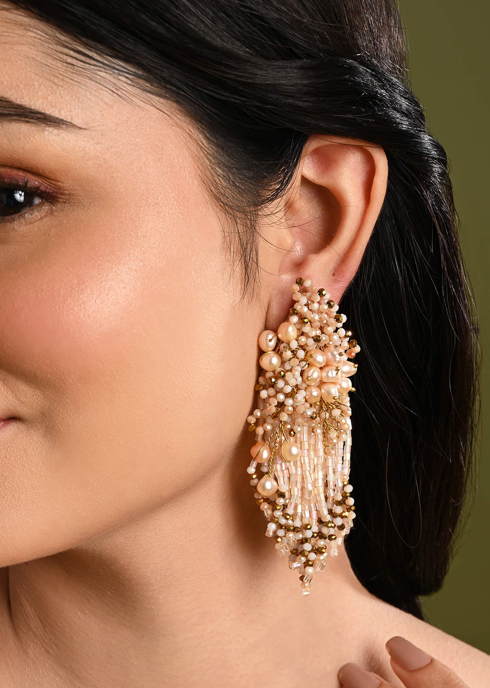 Fresh Water Pearl Floral Long Earrings