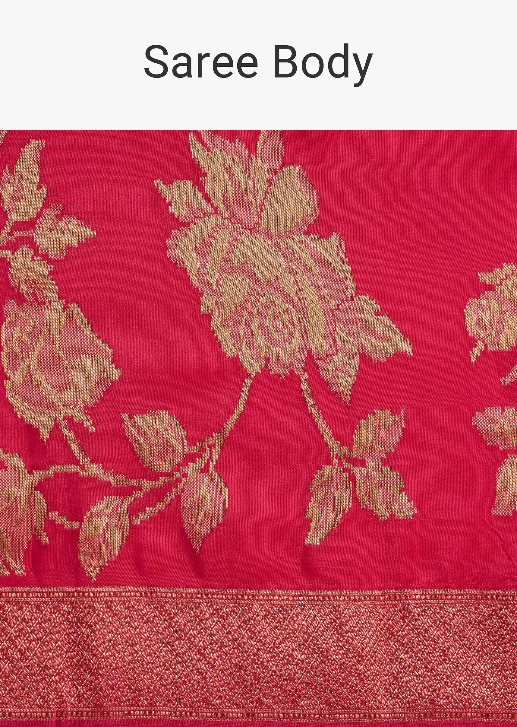 Fusia Pink Dola Silk Saree With Woven Floral Motifs - Image 9