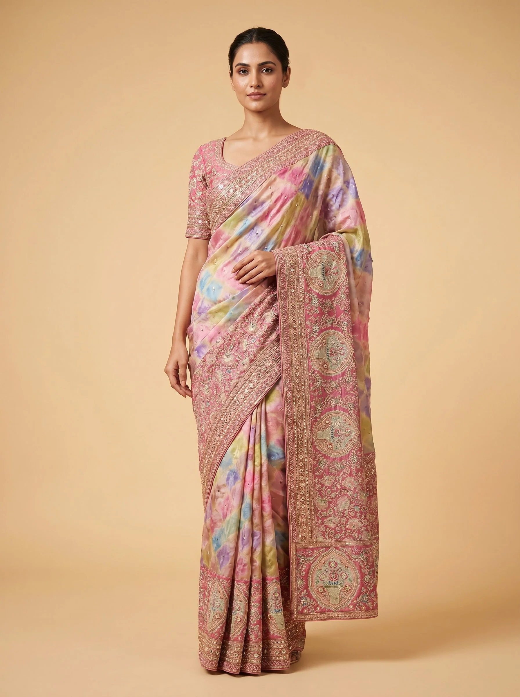 Gajri Warm Tone Embroidered Saree