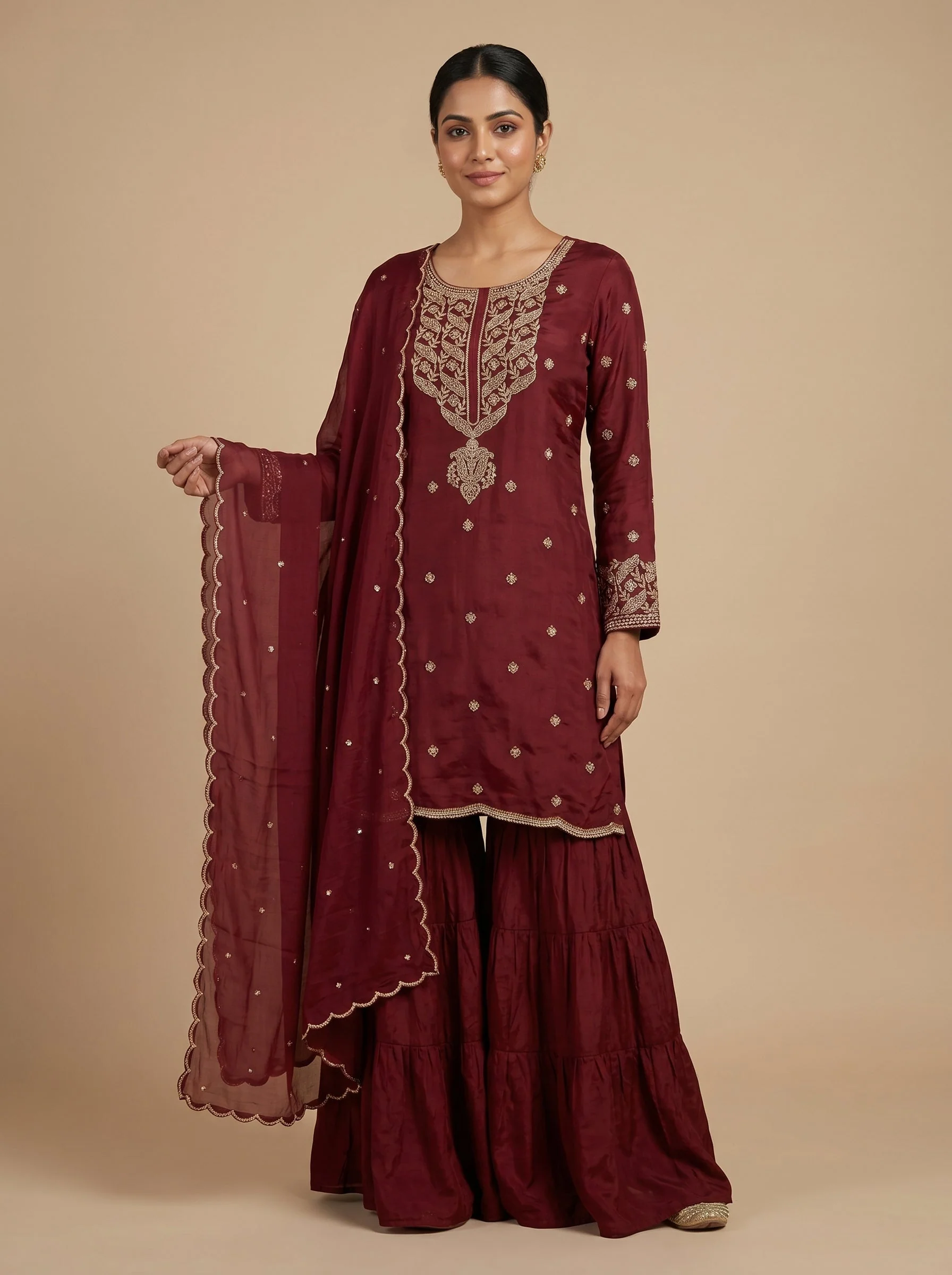 Garnet Maroon Sharara Set