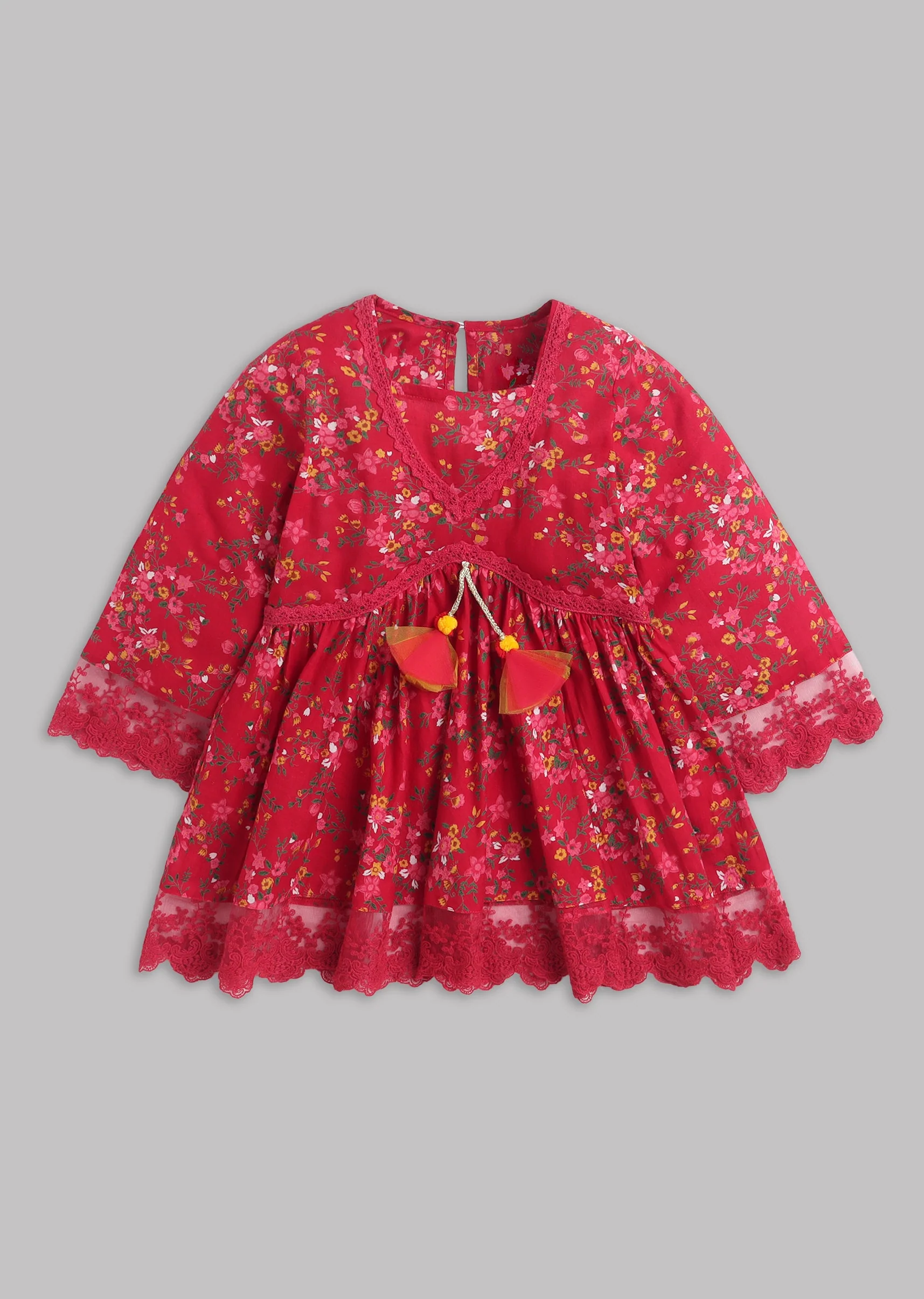 Girls Red And Yellow Salwar Kameez With Dupatta - Image 2