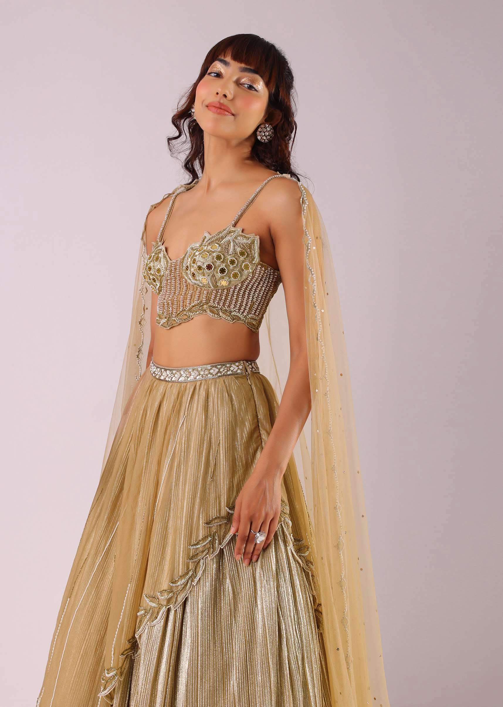 Glam Gold Embroidered Lehenga Set In Foil Knit Fabric - Image 2